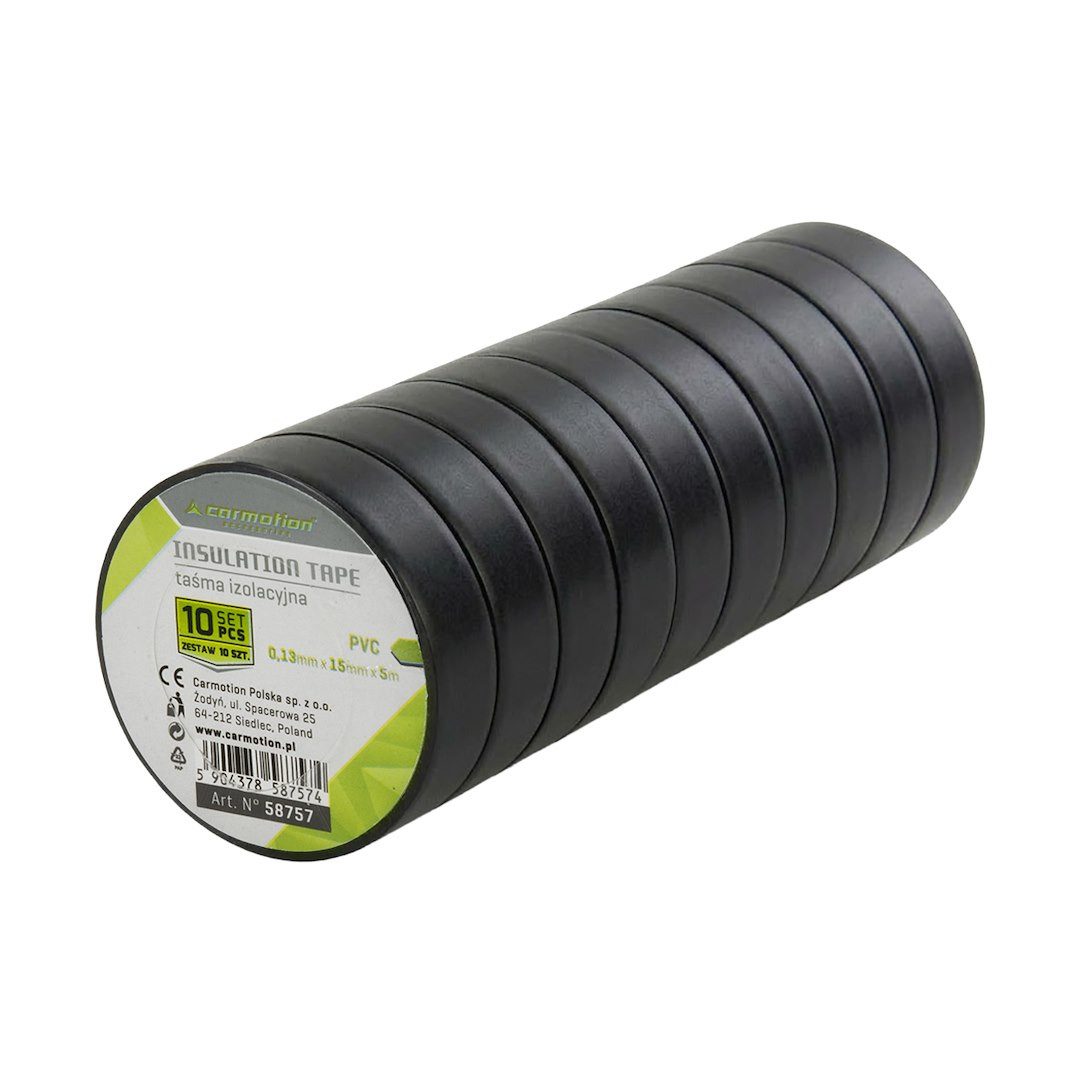 Carmotion Isolierband PVC-Isolierbänder 0,13 mm x 15 mm x 5 m, schwarz, 10 Stk PVC-Isolierbänder 0,13 mm x 15 mm x 5 m, schwarz, 10 Stk