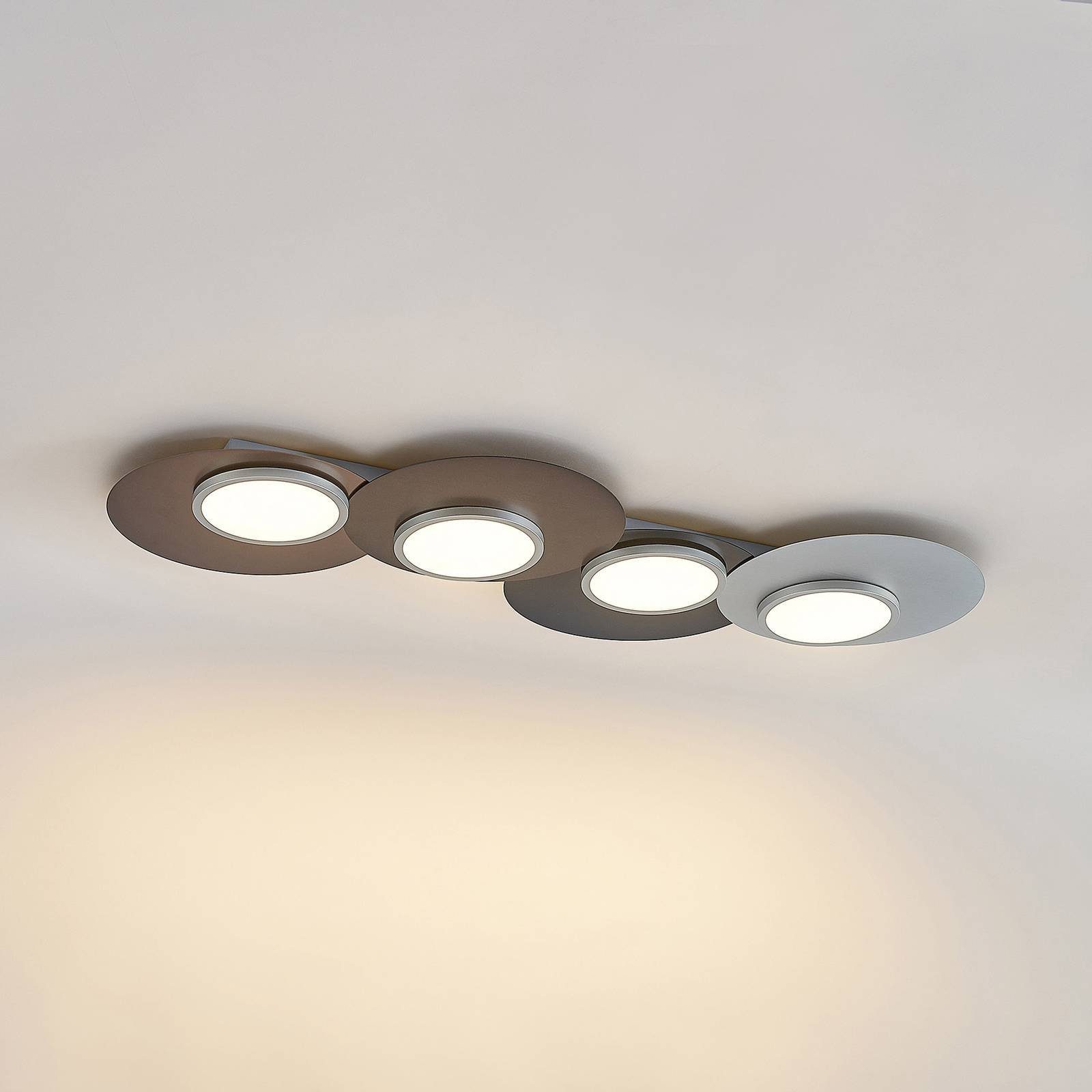 Lindby LED Deckenleuchte Enavi, flammig, dimmbar, inkl. Leuchtmittel Schwarz, silber, Stahl, 4 inklusive, grafit, warmweiß, Modern, kaffeefarben