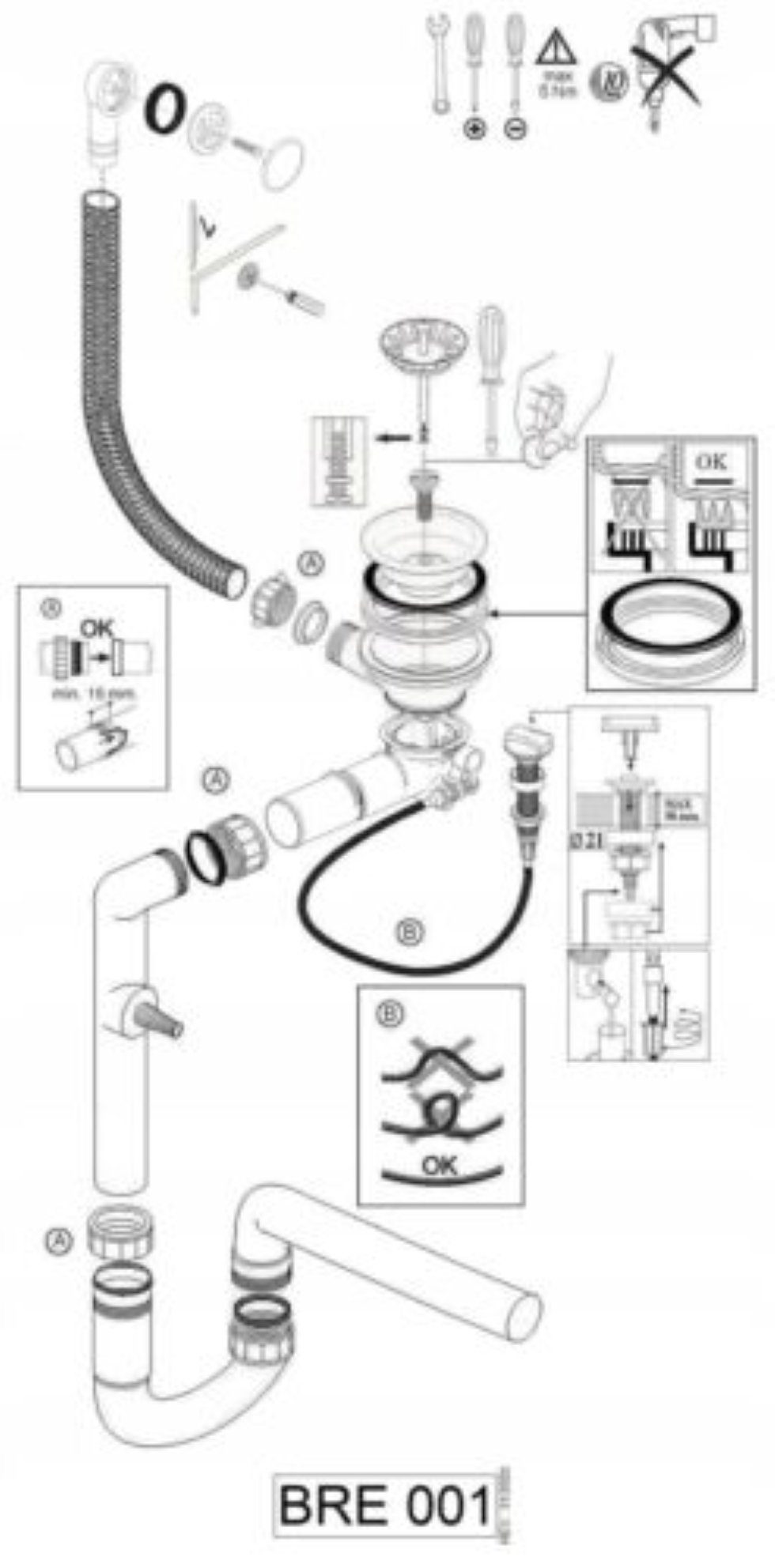 Faizee Möbel Siphon Siphon Gold/Silber mit Überlauf für das Spülbecken Automatisch Ablauf