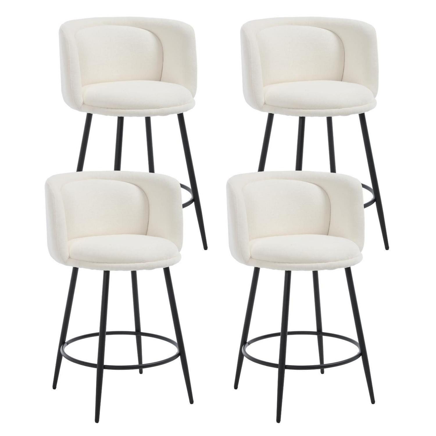 LuxusKollektion Barhocker Barhocker Chenille Metallgestell Fußstütze 4er Weiß 2 Weiß-4pcs