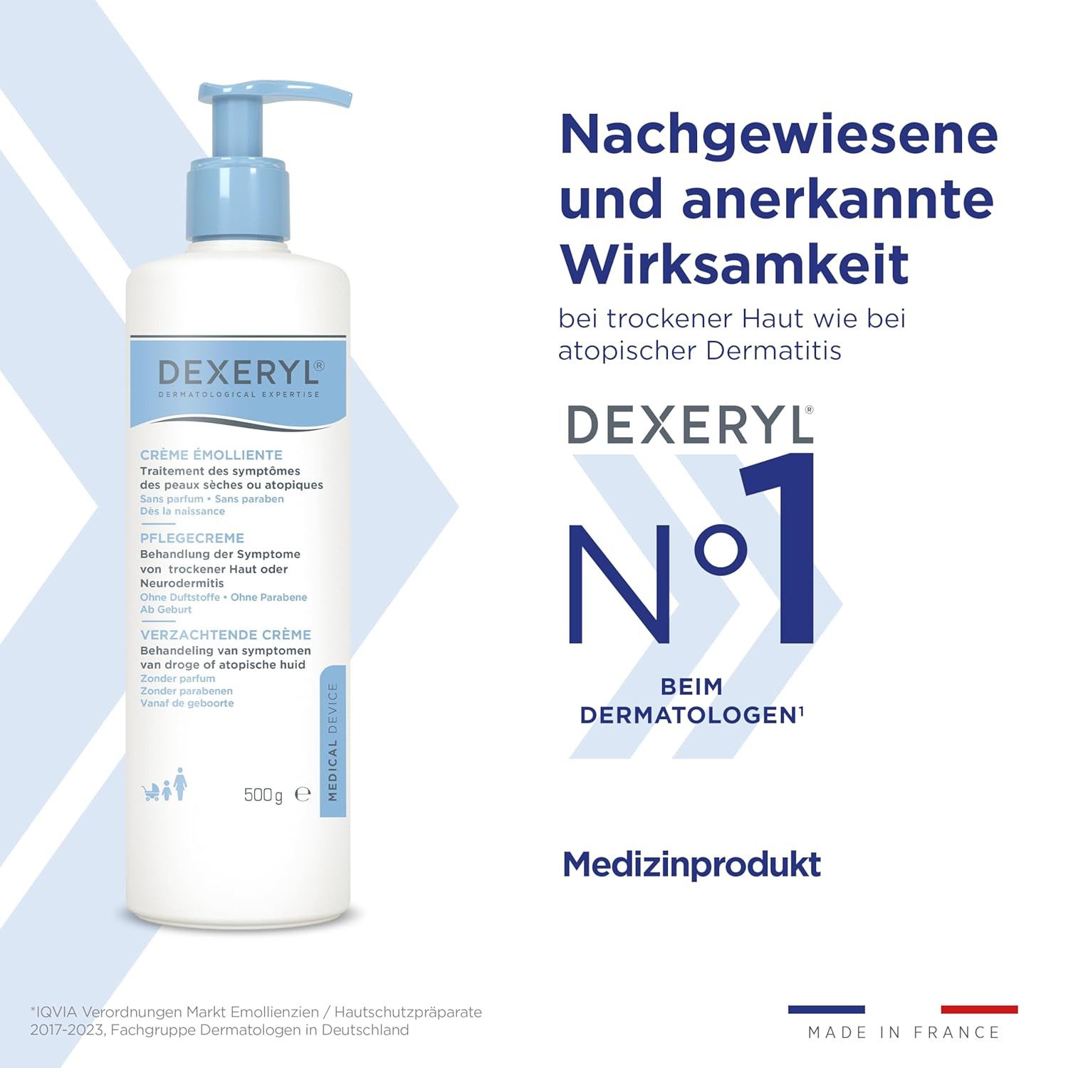 Dexeryl Hautcreme Intensive Pflege bei trockener Haut & Neurodermitis 250g Ohne Duftstoffe, Medizinische Hautpflege für sehr trockene Haut