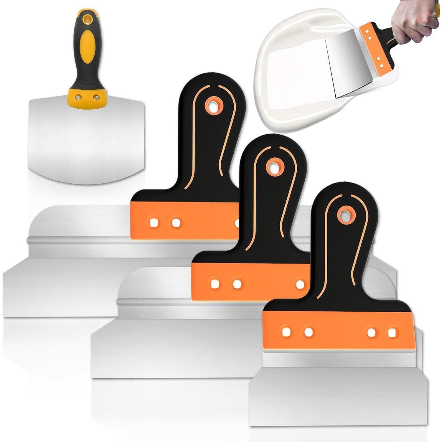 LuxusKollektion Flächenspachtel Spachtelset 4-teilig Edelstahl 40/25/15 cm Trockenbau Malerspachtel