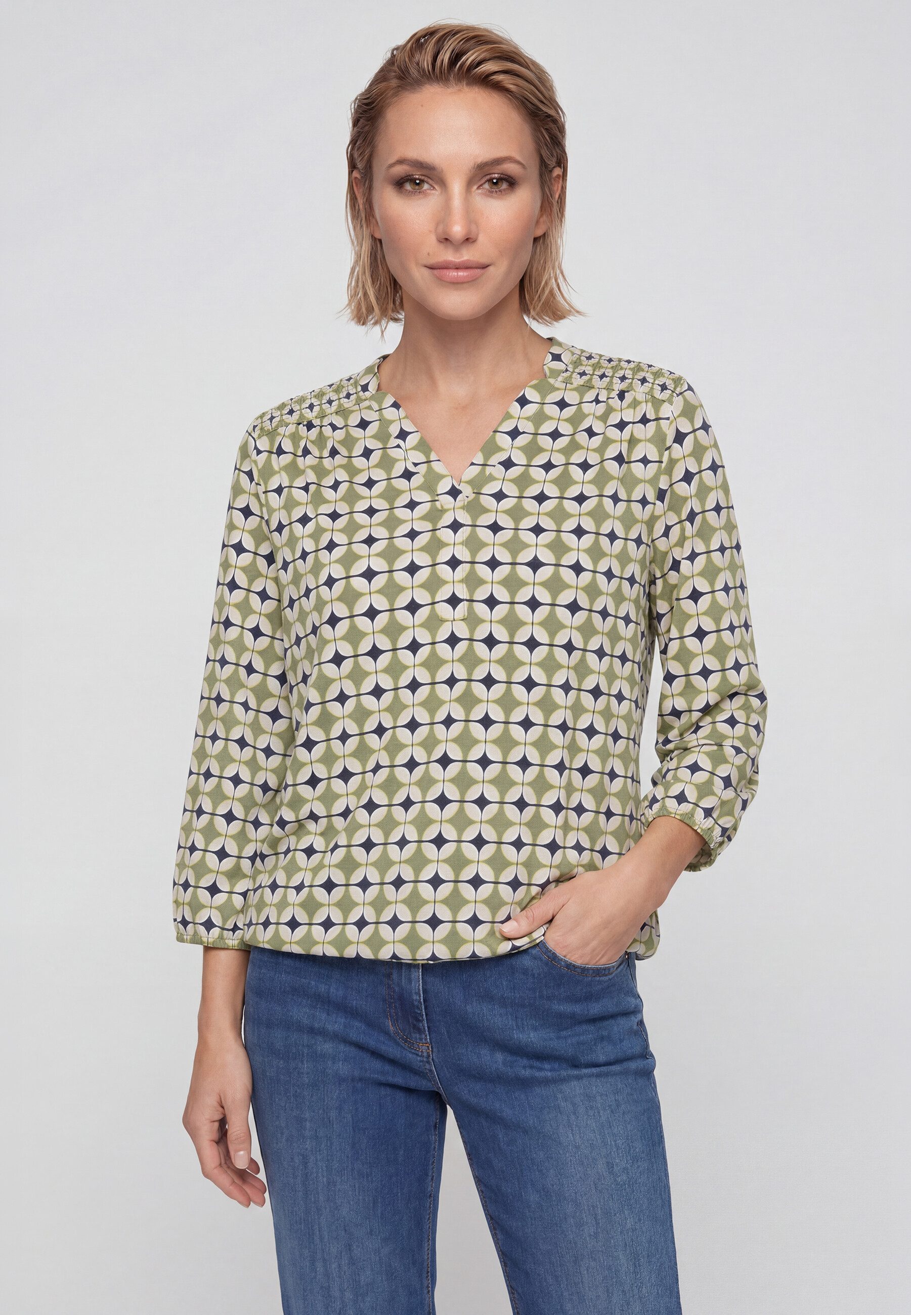 Olsen Tunikashirt Shirt mit Allover-Dessin und Tunikaausschnitt