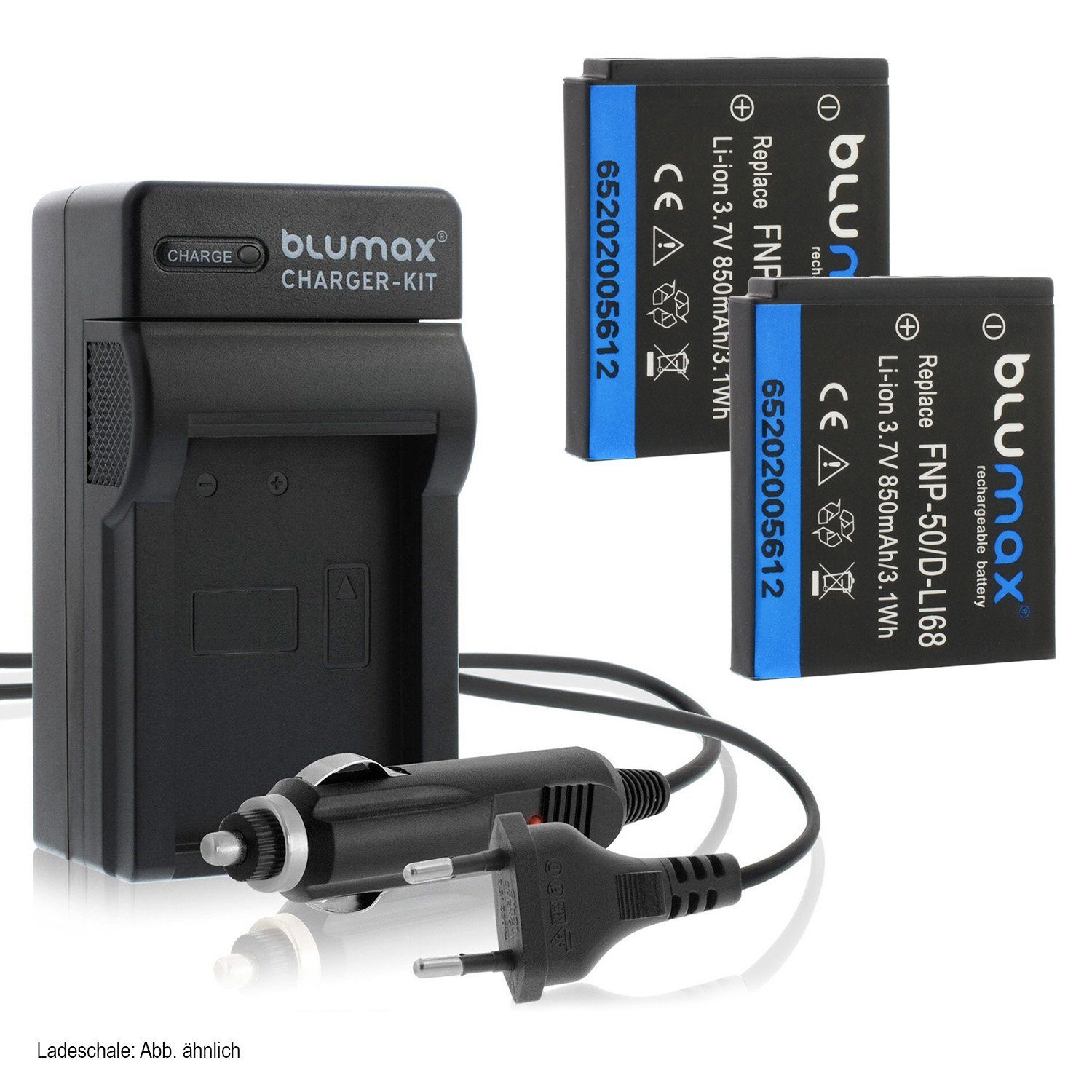 Blumax Set mit Lader für Fuji NP-50 X20, XF1, XP150 850mAh Kamera-Akku