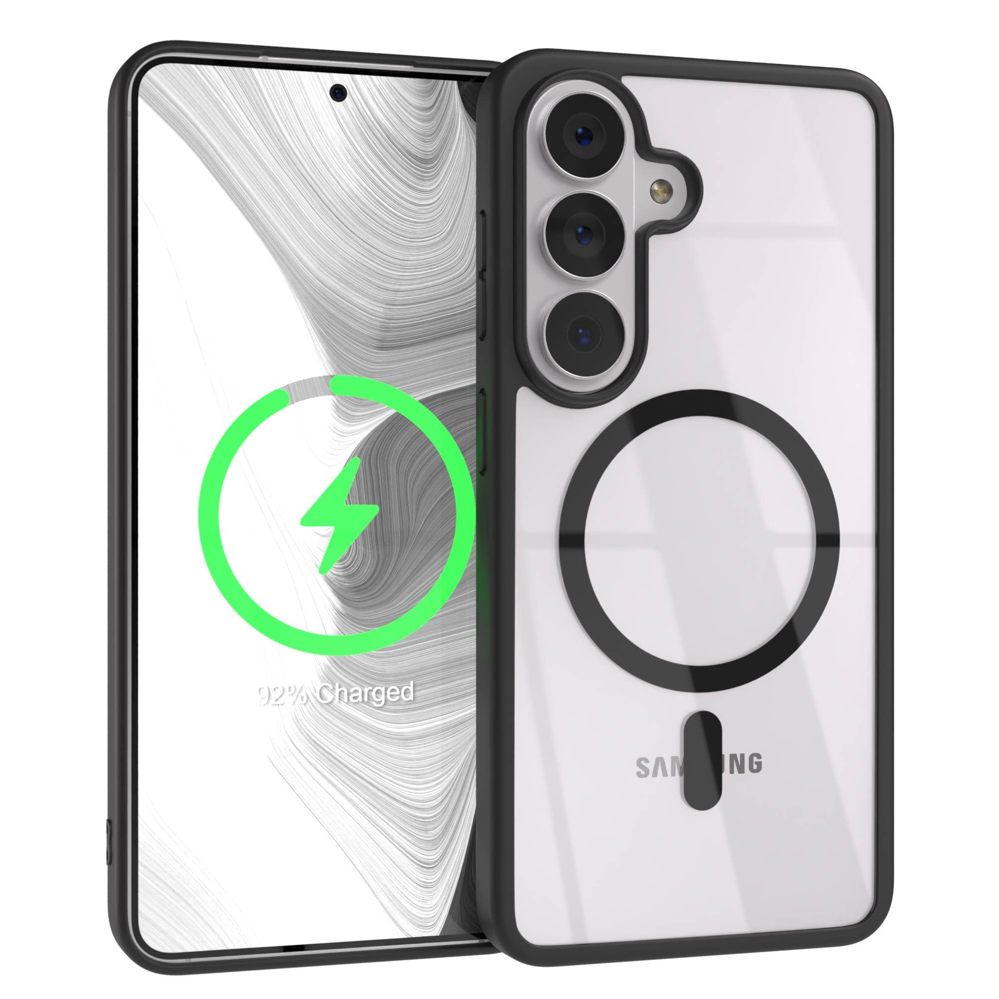 EAZY CASE Handyhülle Transparente Hülle mit MagSafe Samsung Galaxy S26 6,3 Zoll, Qi Charging kompatibel, Silicon Case, Slimcover Displayschutz, Schwarz