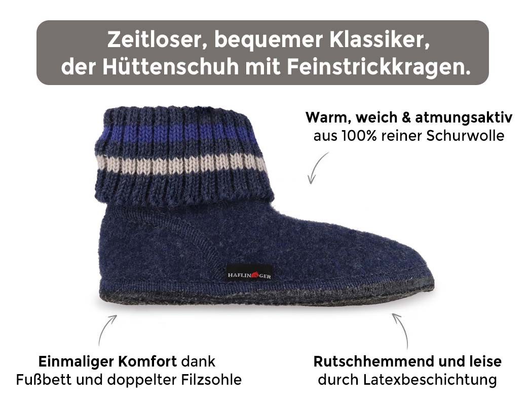 Haflinger Hüttenschuhe Paul Hausschuh mit Feinstrickkragen