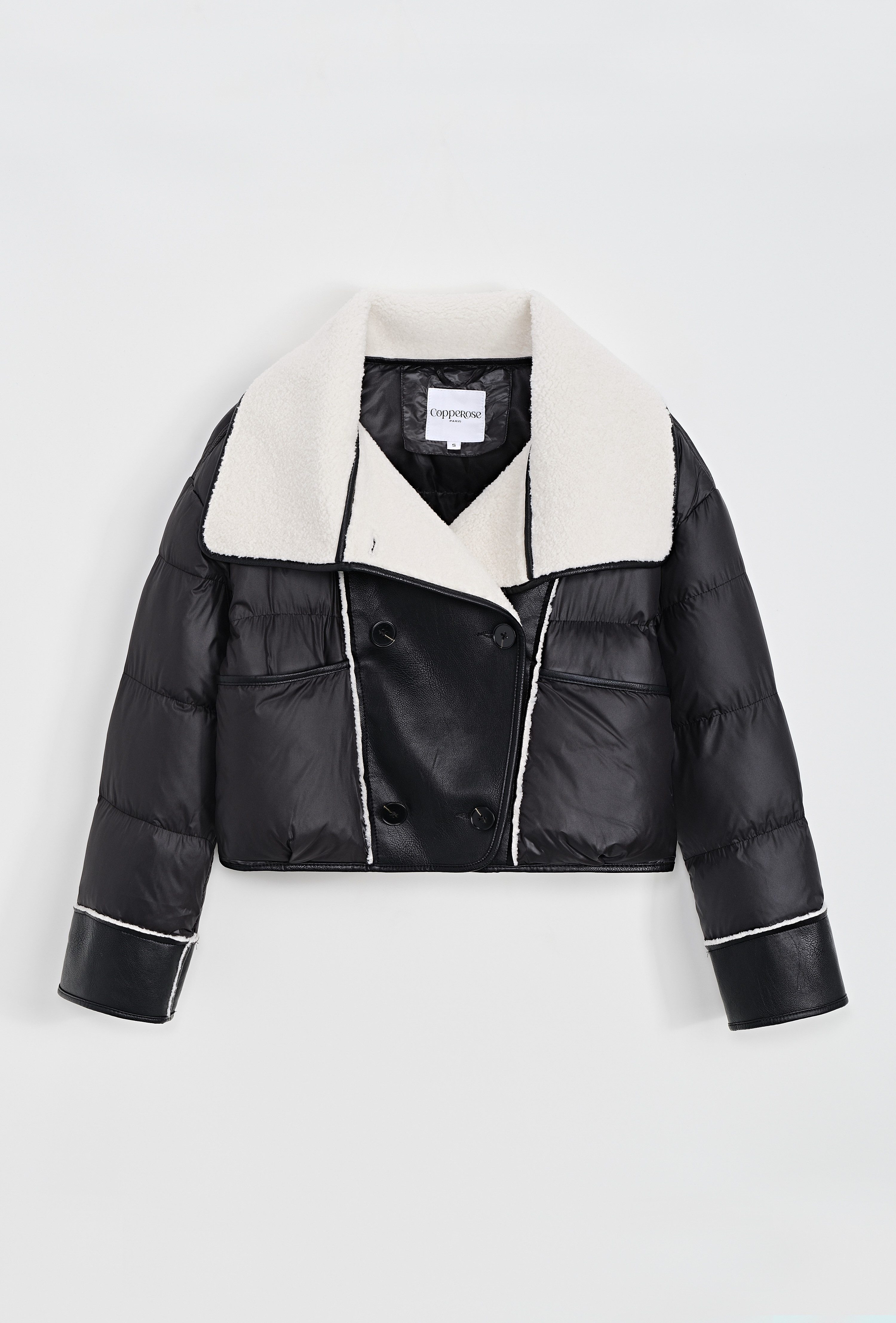 Copperose Bikerjacke #7597 Aviator-Jacke Kurze Pufferjacke im Biker-Stil mit Sherpa-Reverskragen