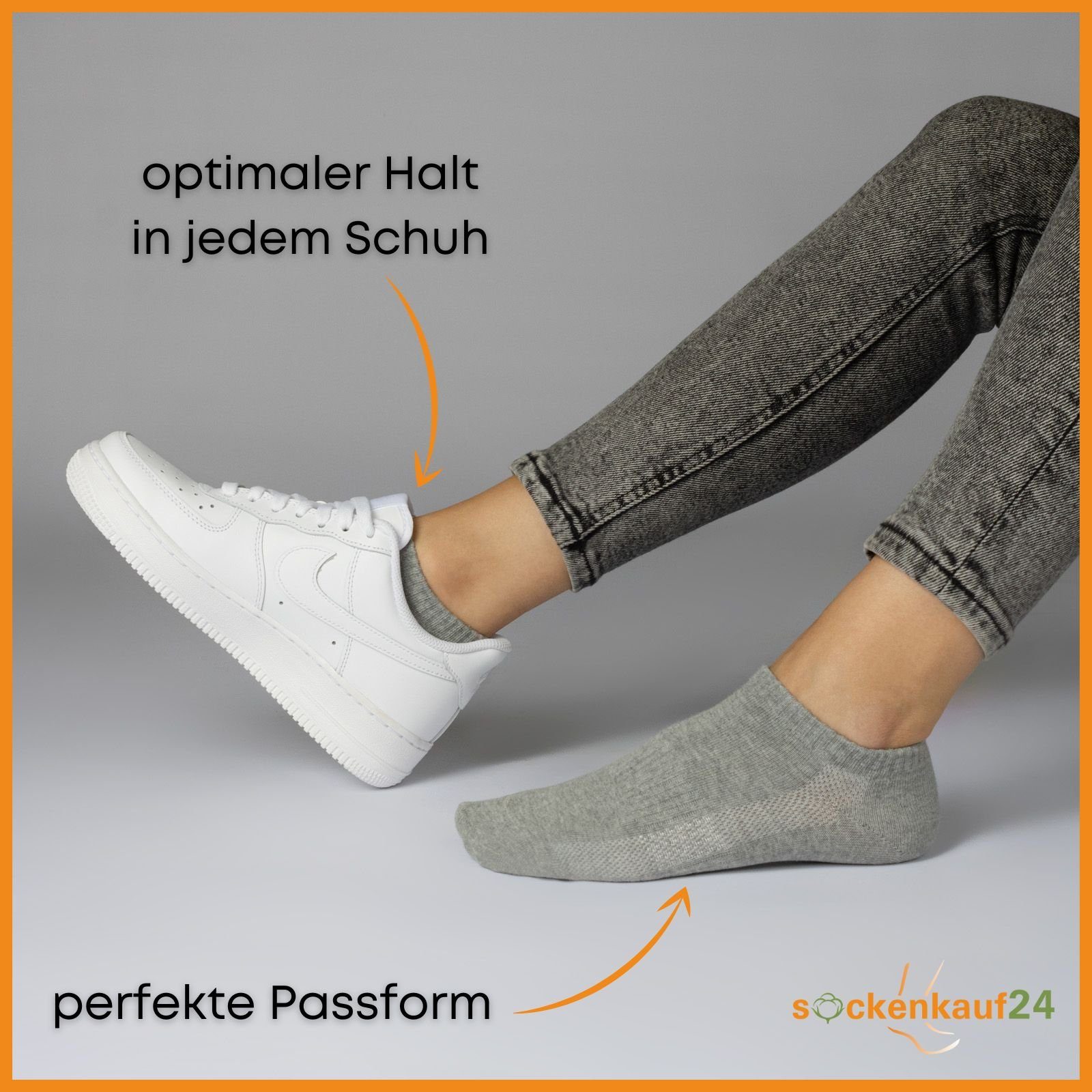 Grau Socken Premium Damen Paar & mit 10 WP sockenkauf24 Sneaker Meshstreifen Herren Sneakersocken