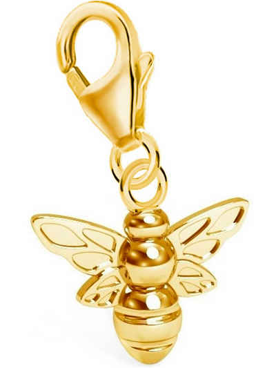 Goldene Hufeisen Charm-Einhänger Biene Karabiner Charm Anhänger für Bettelarmband 925 Silber Vergoldet (inkl. Etui), für Gliederarmband oder Halskette