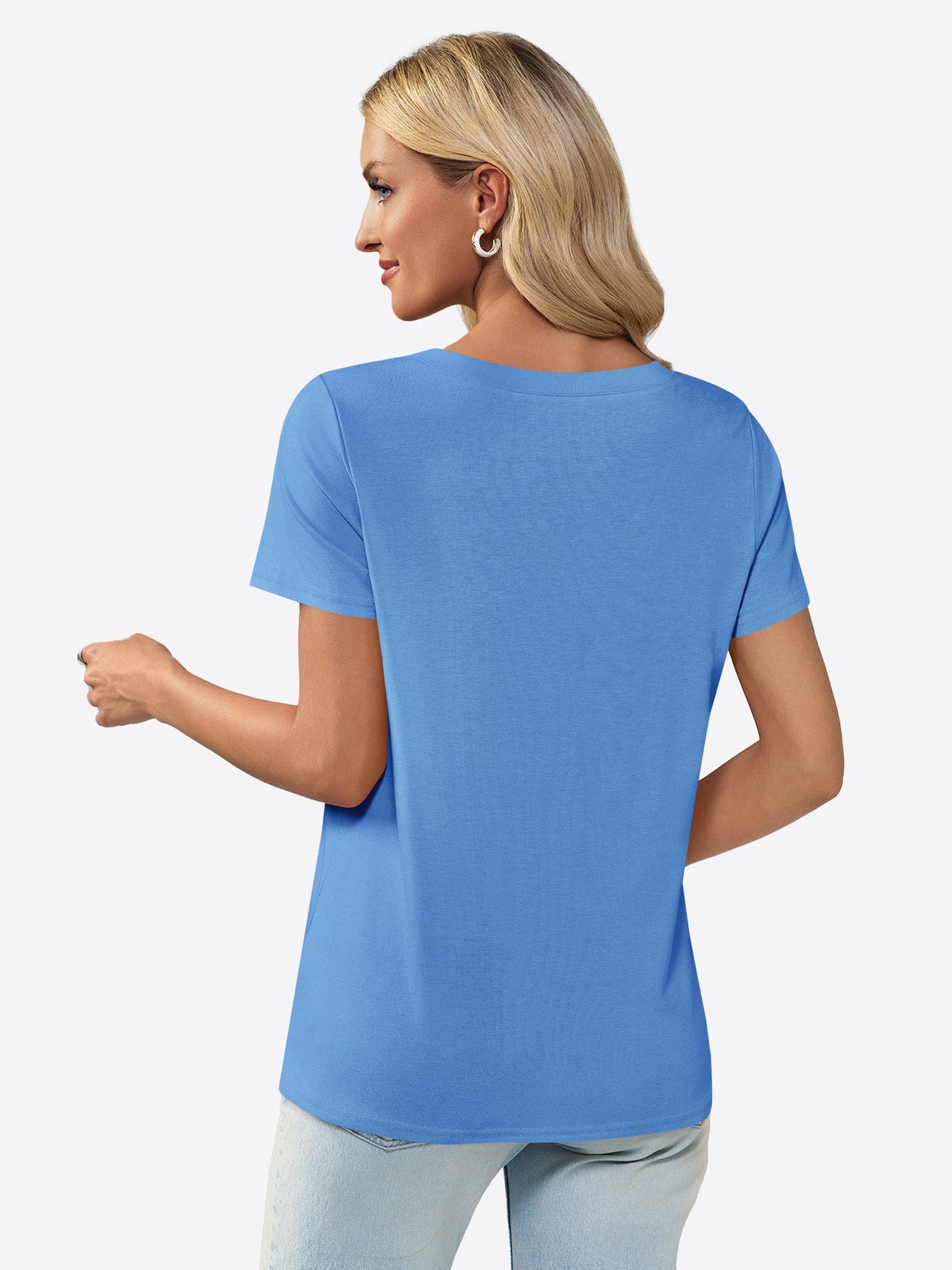 Imily Bela T-Shirt Damen V-Ausschnitt T-Shirt mit Kurzarm Casual Basic Oberteil (Packung, 1-tlg., 1per-Pack) in Unifarbe