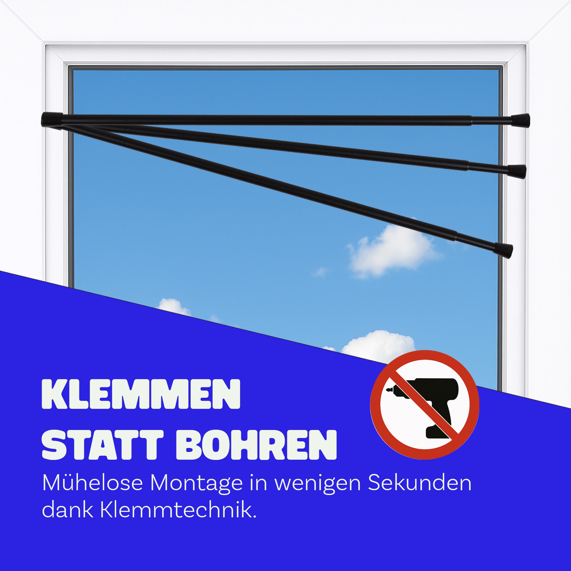 Bestlivings Spannstange ohne Bohren, Ø 13 mm, 1-läufig, ausdrehbar, klemmen, geklemmt, Metall, Ø10/13mm, Material Stange: Metall, Endstück: Kunststoff (Antirutsch)