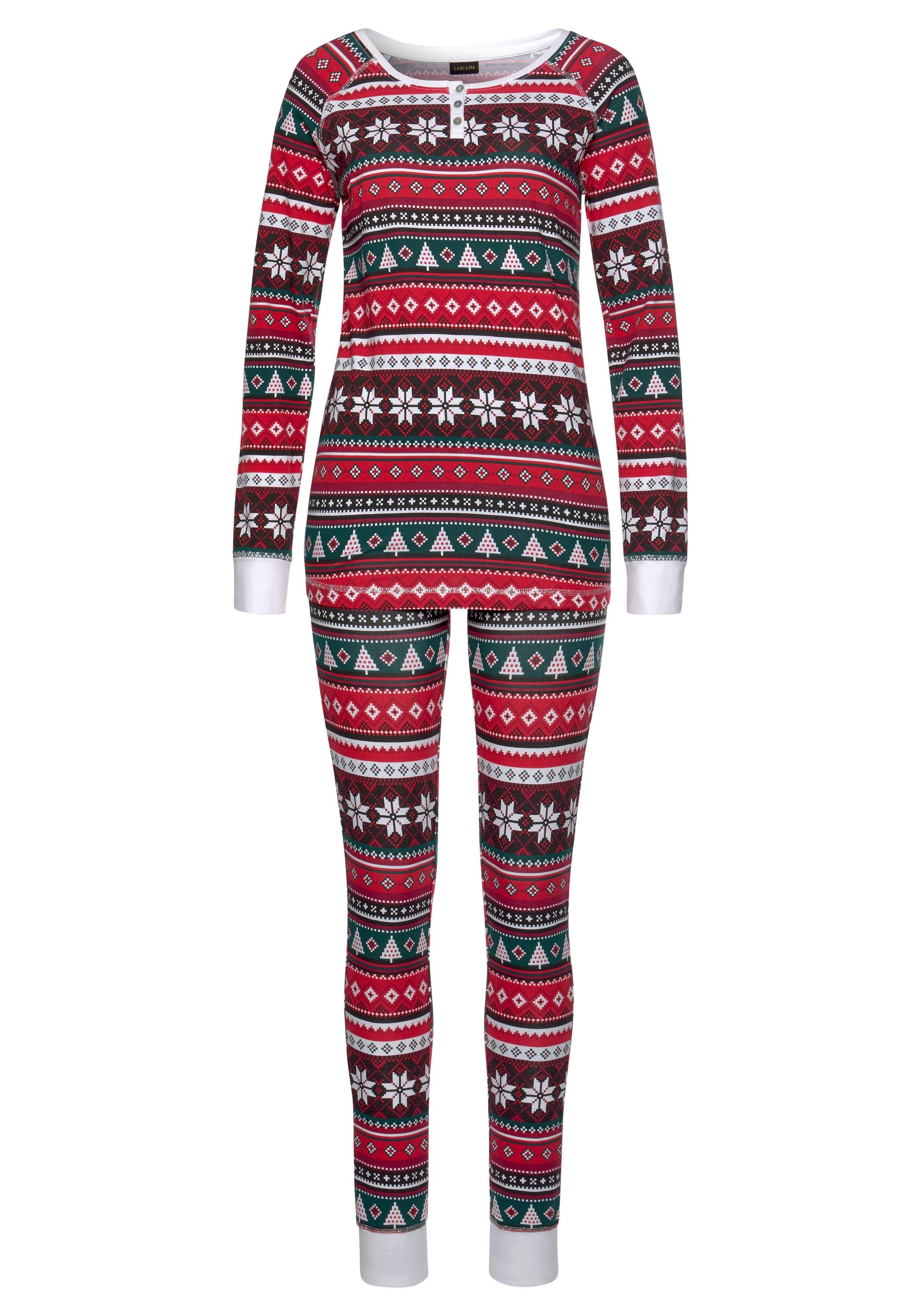 LASCANA Pyjama (2 tlg) mit weihnachtlichem Muster günstig online kaufen