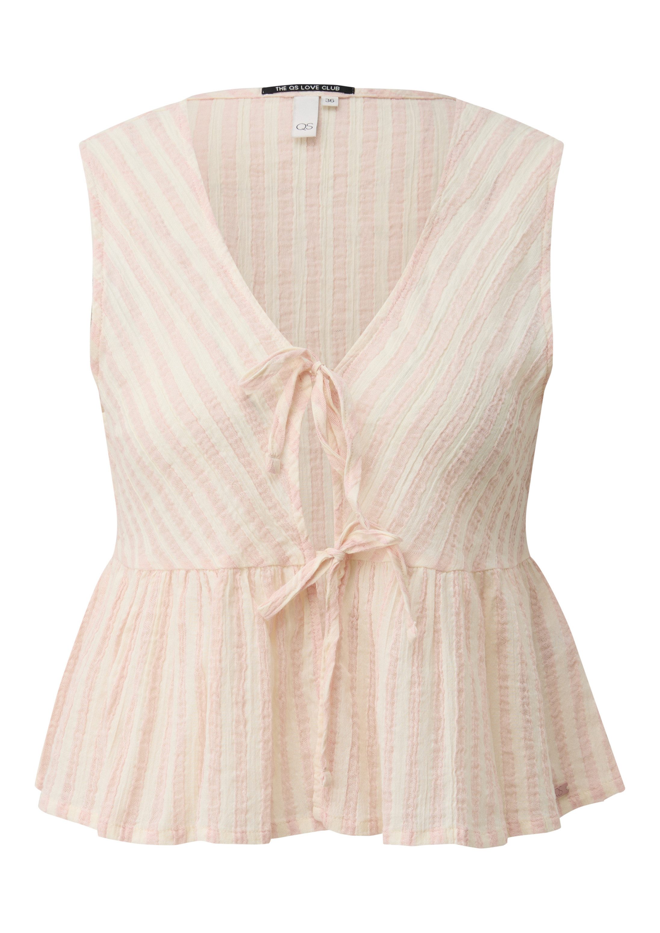 QS Blusentop Bluse Streifentop aus Baumwolle mit Bindedetail