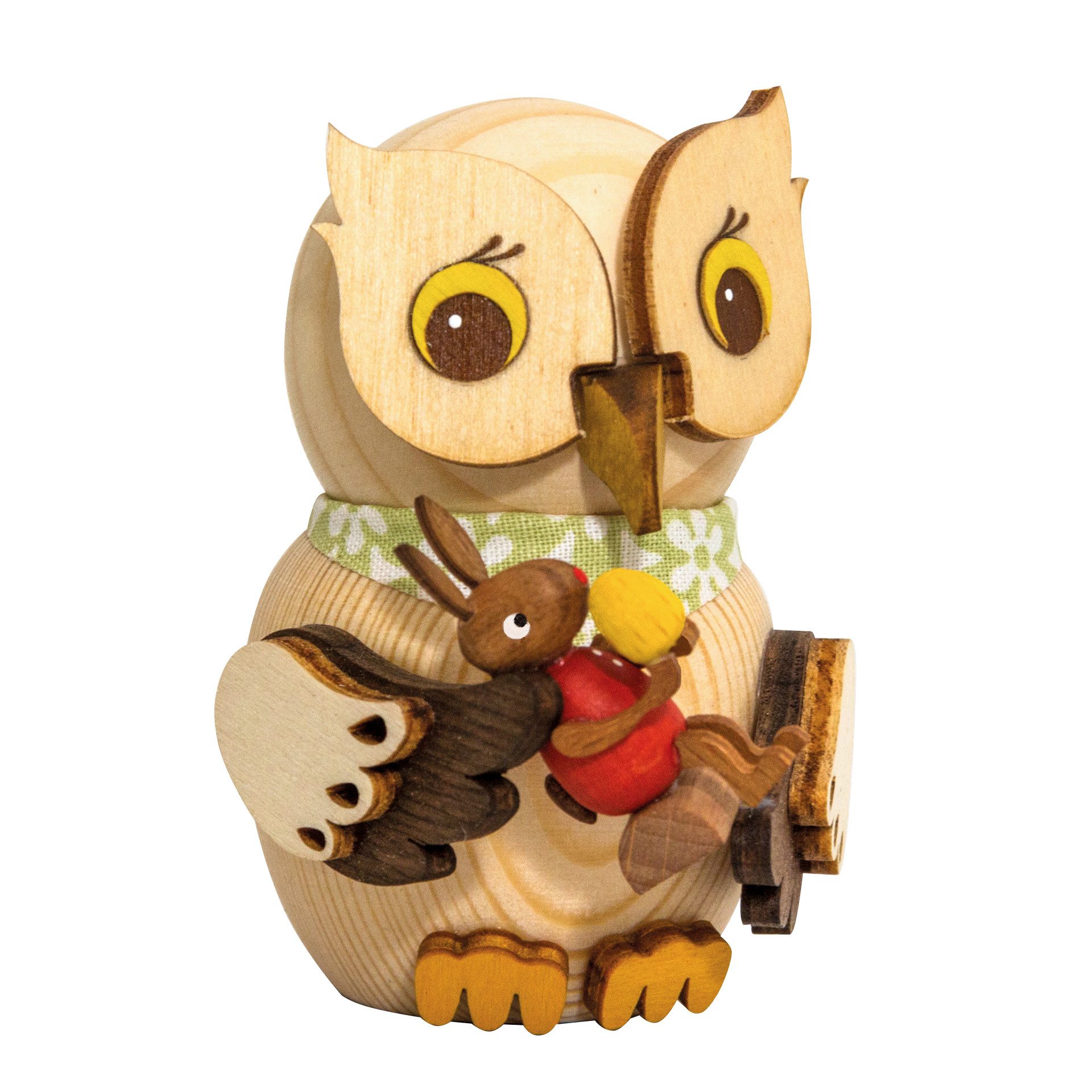 Kuhnert Dekofigur Mini-Eule mit Osterhase in Rot - aus Holz gefertigt - ca. 7 cm groß, entzückende, natürliche Dekoration für jeden Raum - Made in Germany