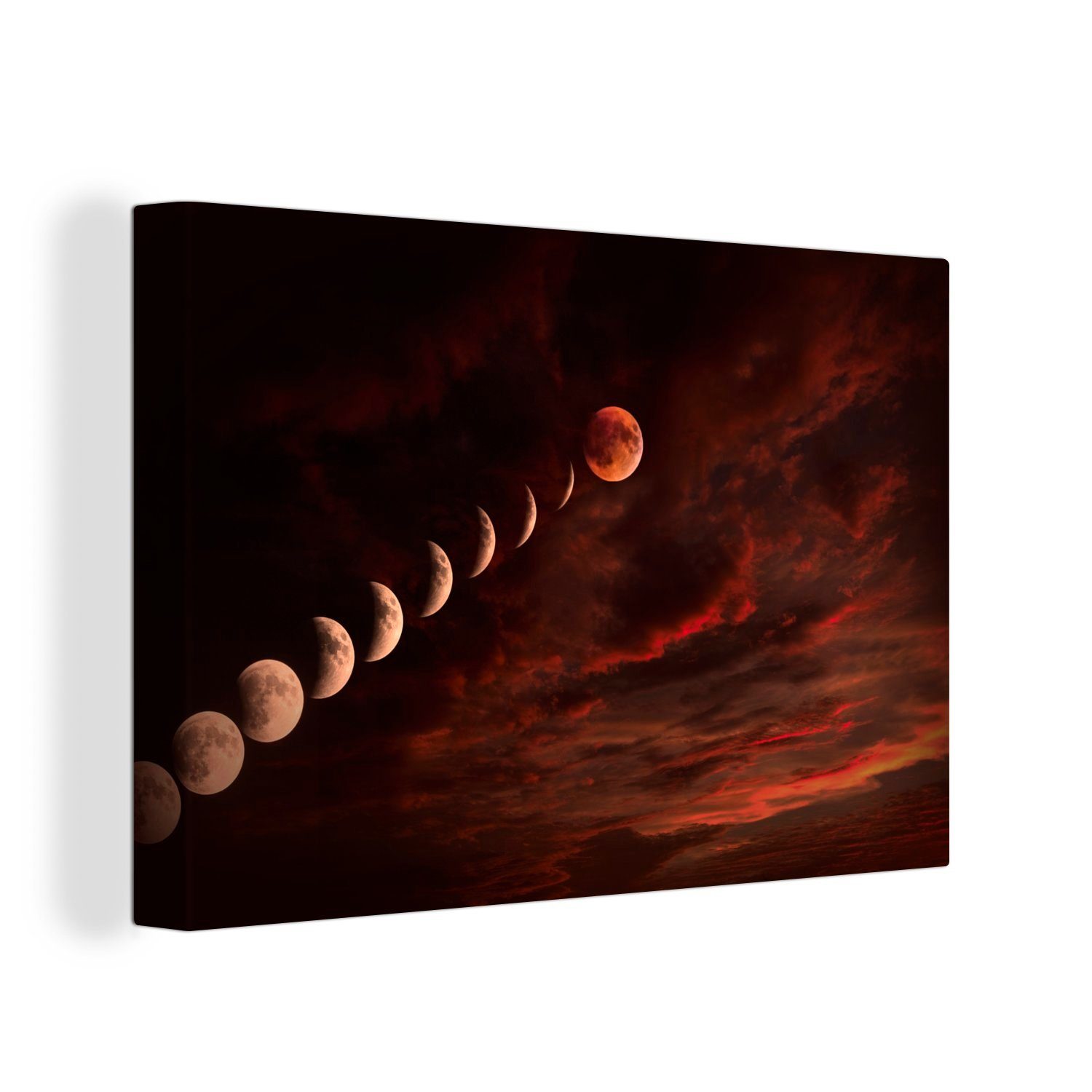 OneMillionCanvasses® Leinwandbild Mond - Wolken - Rot, (1 St), Wandbild Leinwandbilder, Aufhängefertig, Wanddeko, 30x20 cm