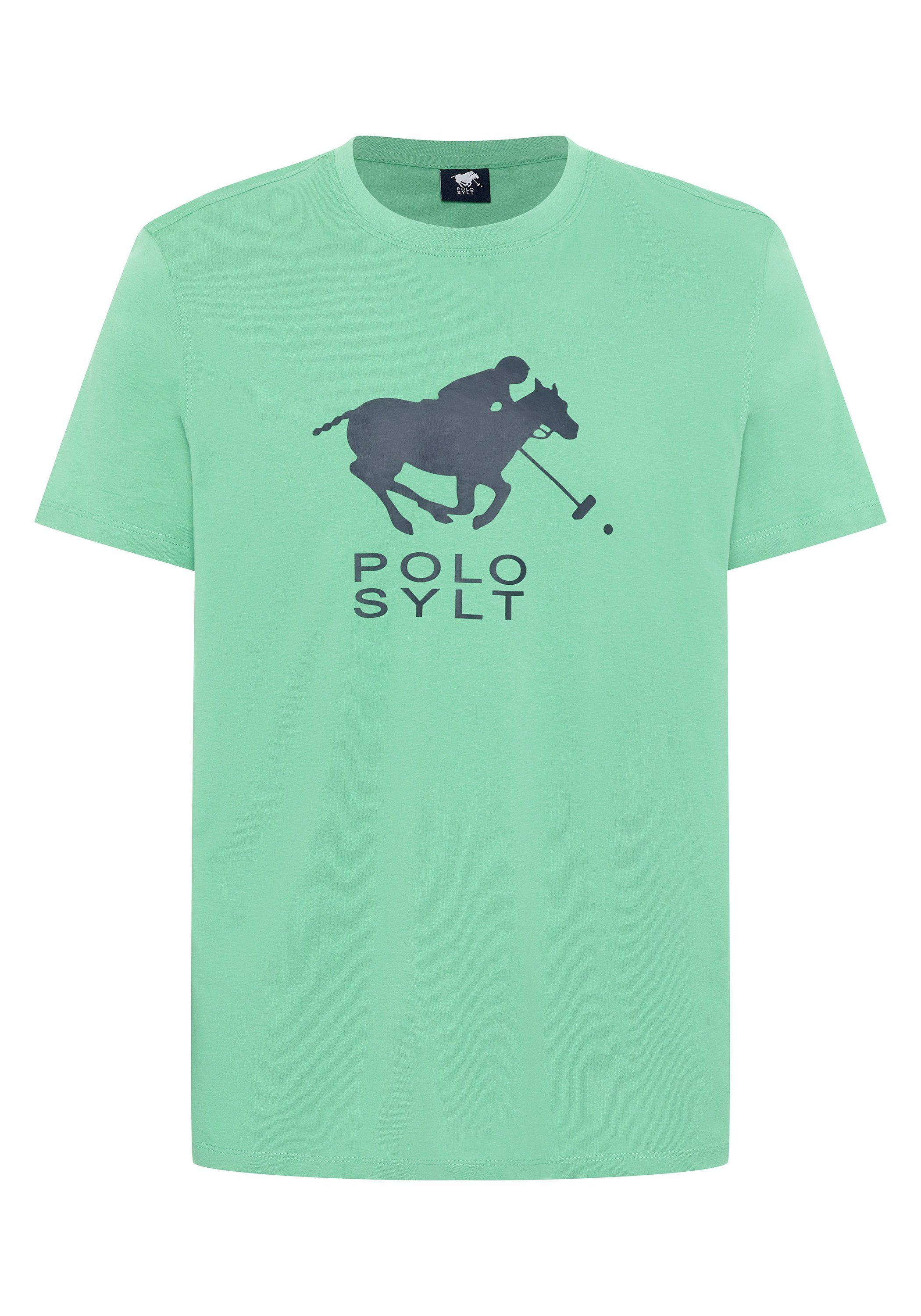 Polo Sylt Print-Shirt mit Neon Logo Frontprint 16-5721 Marine Green