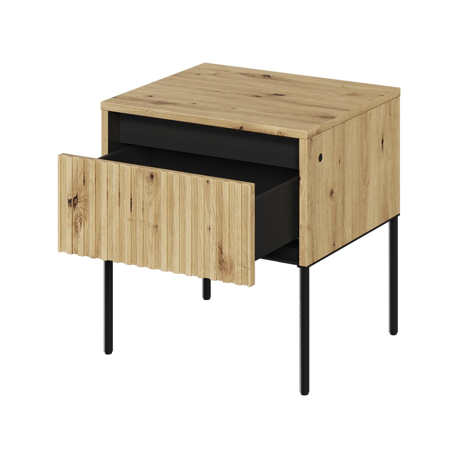 HAUSELEMENT Nachttisch TREND TR-10, mit Schublade LED-Beleuchtung Nachtschrank 46 cm Nachtkonsole