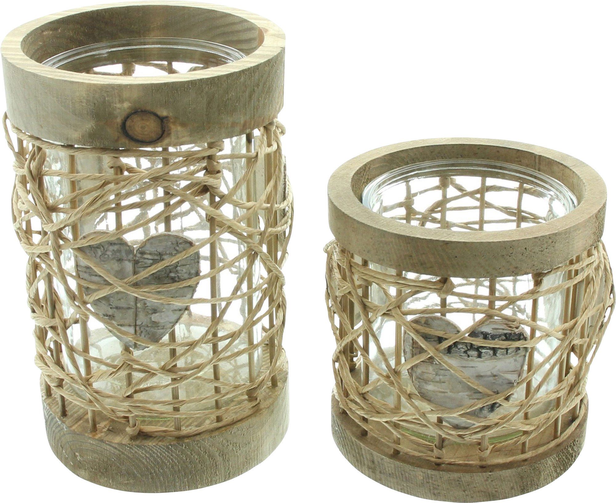 Kerzenhalter Windlicht 2er-Set (2 St), Glas 100% Einsatz: Holz 100% Material
