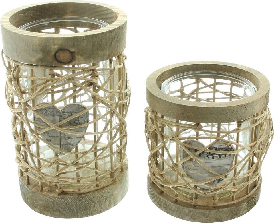Kerzenhalter Windlicht 2er-Set (2 St), Material: 100% Holz Einsatz: 100%  Glas