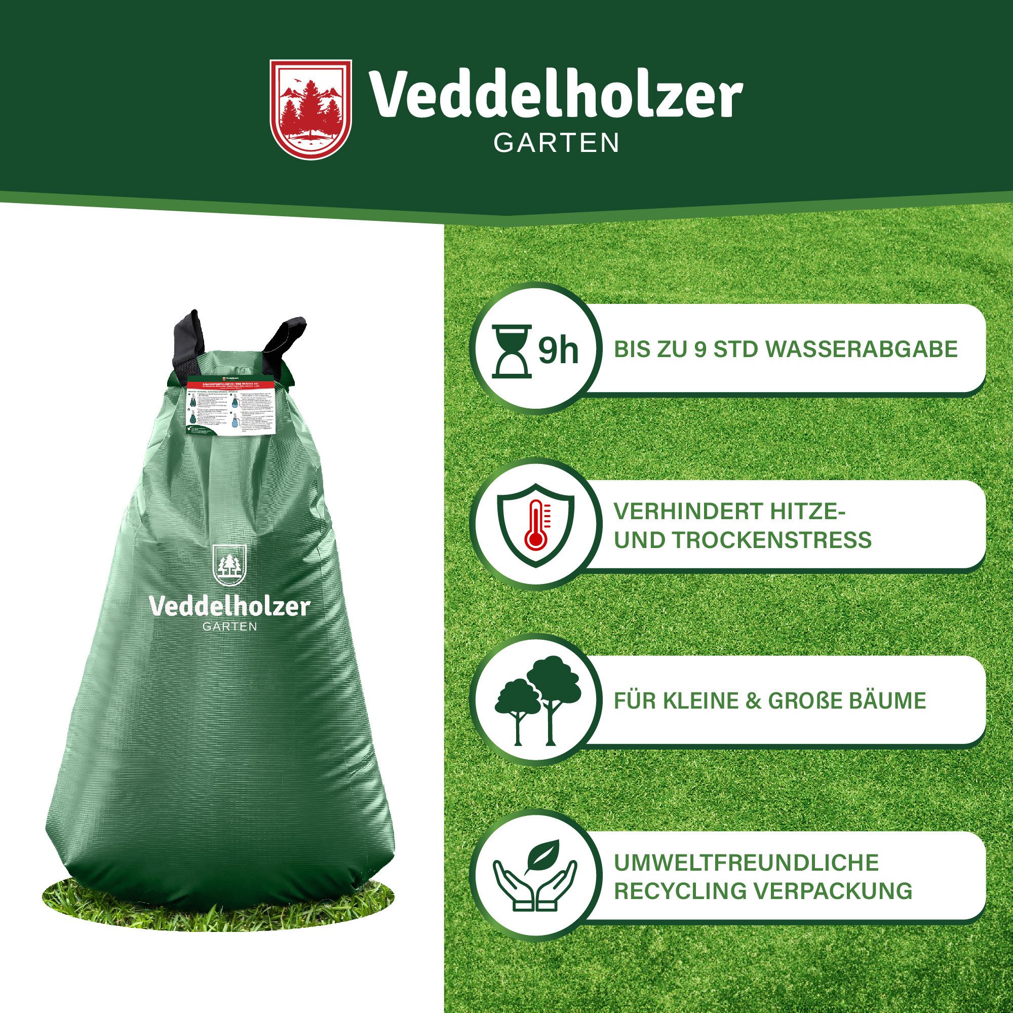 Veddelholzer Bewässerungssystem 2x75l Baumbewässerungssack Reißverschluss kombinierbar Diebstahlschutz, (Miteinander Kombinierbar durch Reißverschluss, 2 mal 75 – Bild 2 von 5
