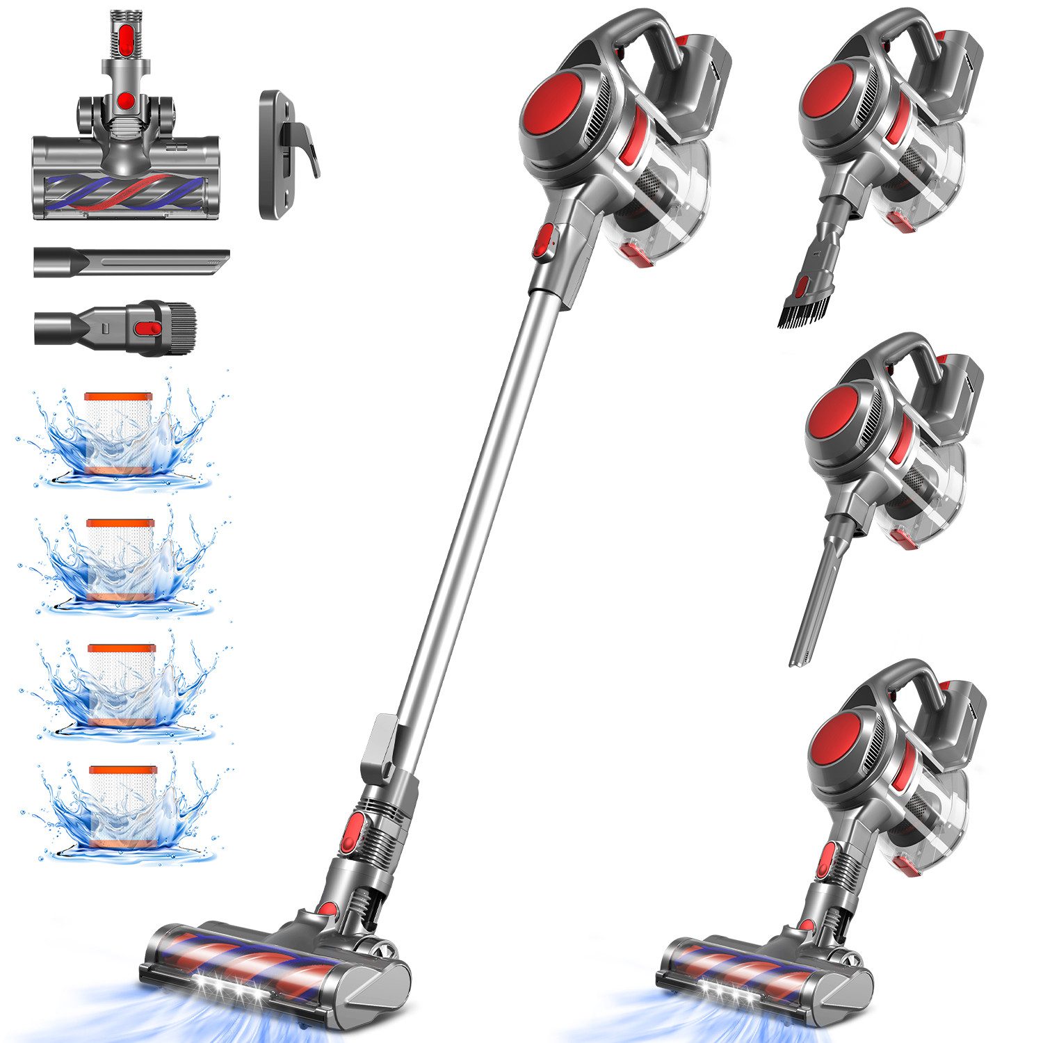 Adormii Akku-Hand-und Stielstaubsauger Akku Staubsauger, Staubsauger Kabellos 58000Pa/50Min/1.6L mit 4 HEPA, 450 W, beutellos, HEPA×4,Vacuum Cleaner,Staubsauger für Tierhaare,Teppich und Hartboden