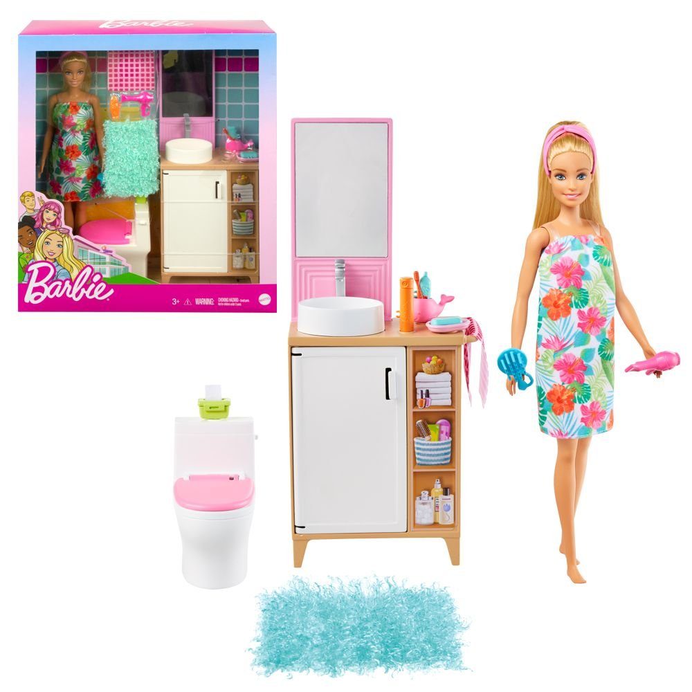 Mattel® Puppenhausmöbel »Badezimmer-Spielset und Puppe Barbie Mattel GRG87  Möbel Einrichtung«