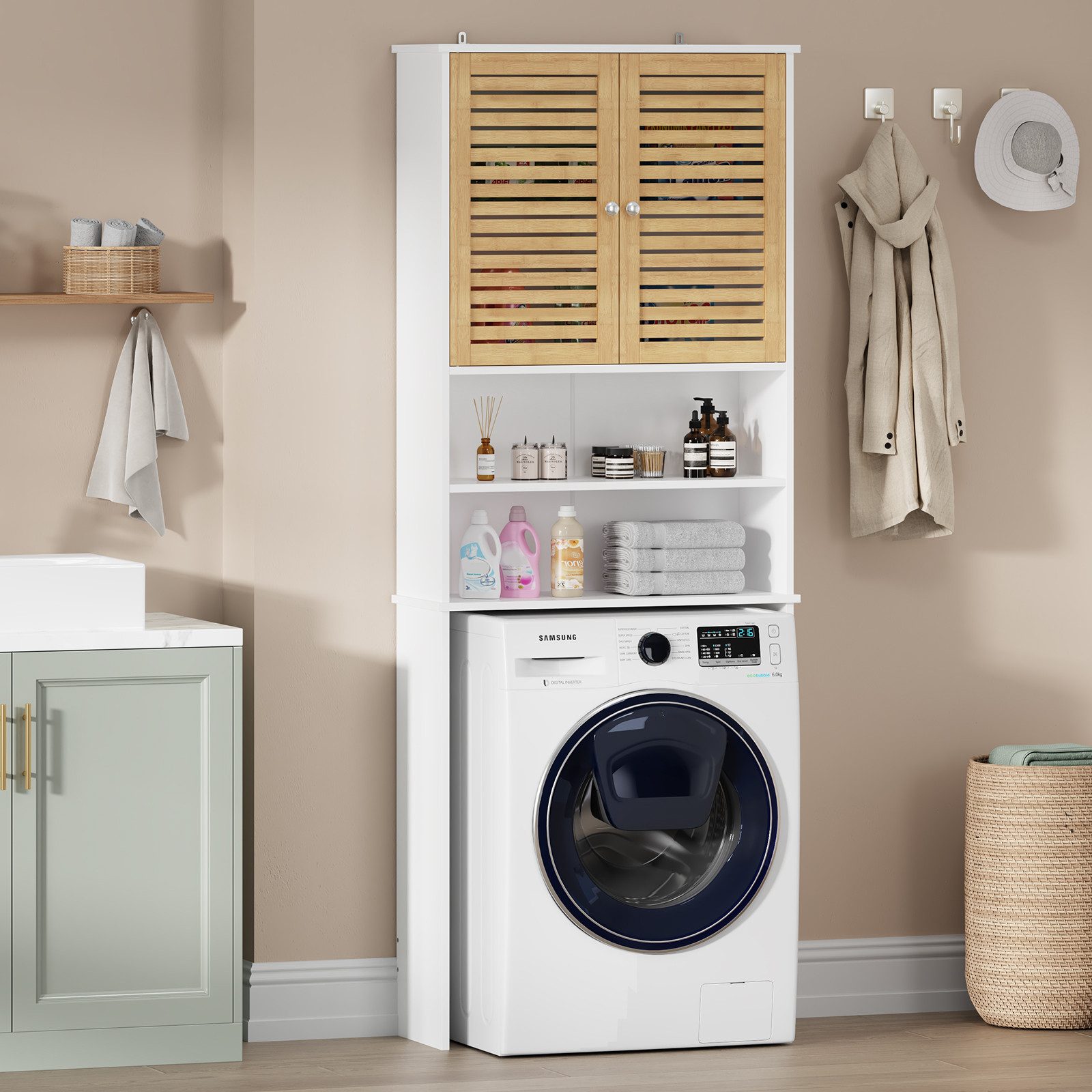 MSMASK Waschmaschinenumbauschrank Toilettenregal mit Schrank, 185.5×65×24cm günstig online kaufen