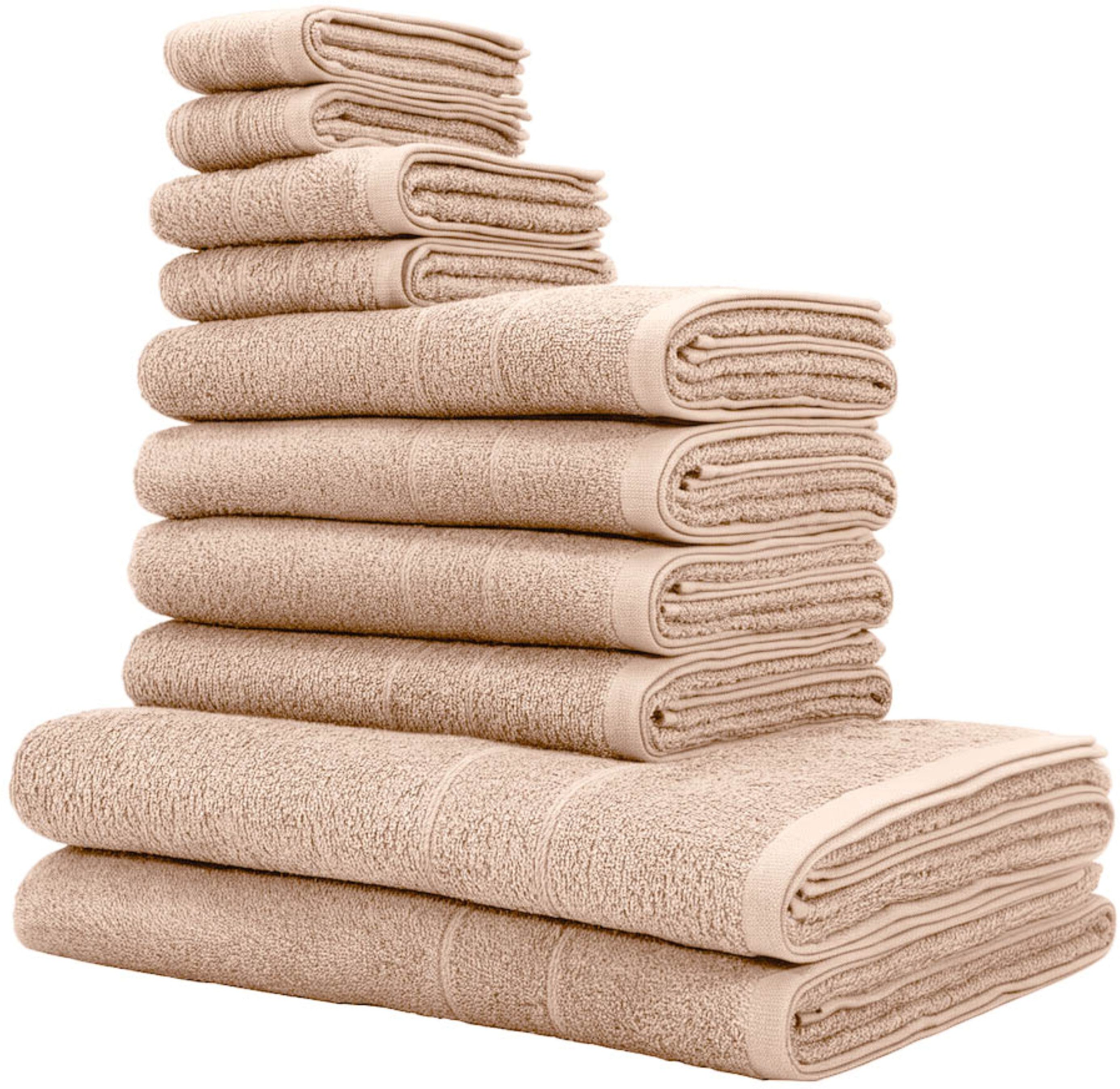 OTTO home Handtuch Set Inga, 3 Qualitäten, Duschtücher, Handtücher, Gästetücher, Seiftücher, Walkfrottier (10-St), Handtücher mit feiner Bordüre, 100% Baumwolle
