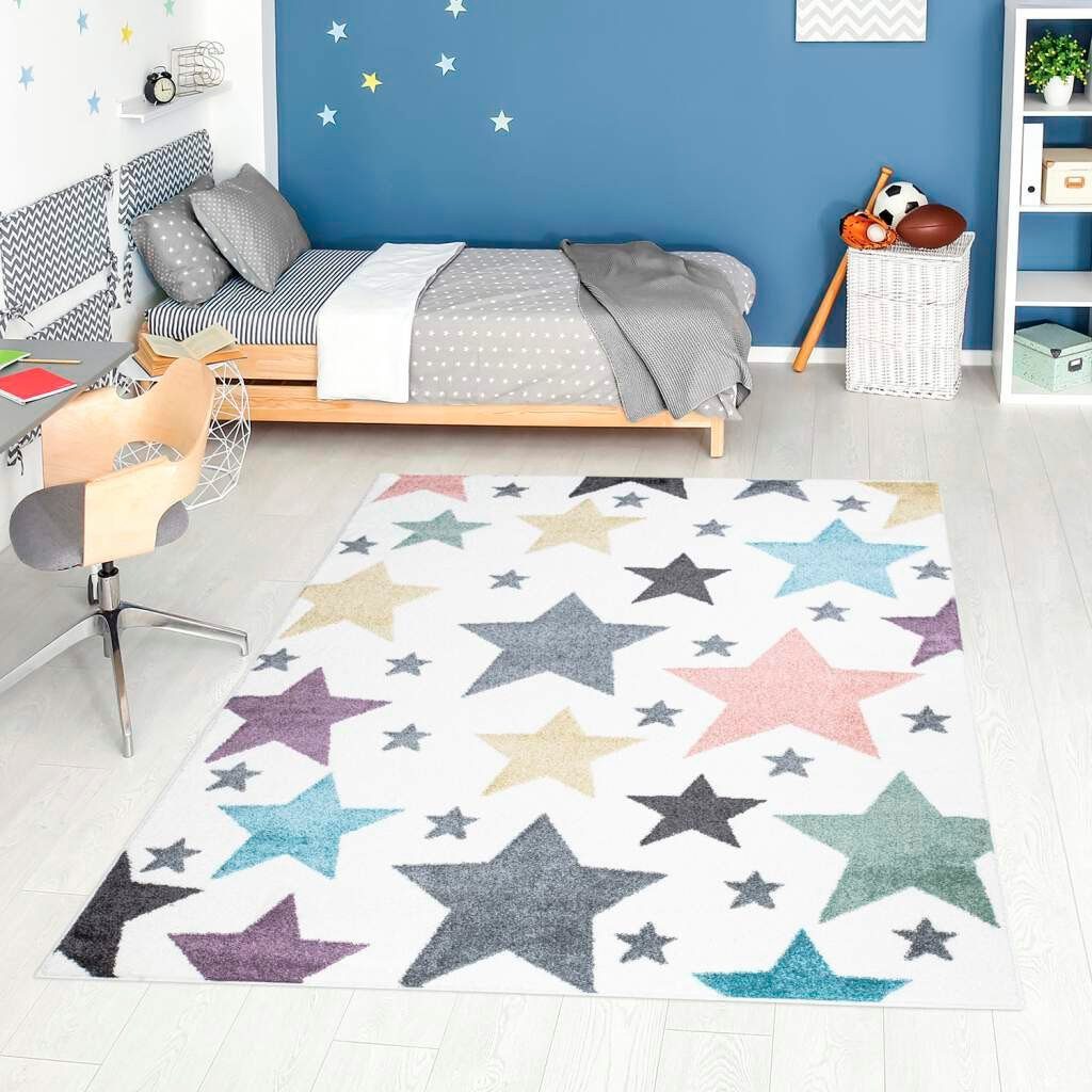 Kinderteppich ANIME903, Carpet City, rechteckig, Höhe: 11 mm, Kinderzimmer Teppich Modern mit Mond, Blumen, Wolken, Creme, Multi