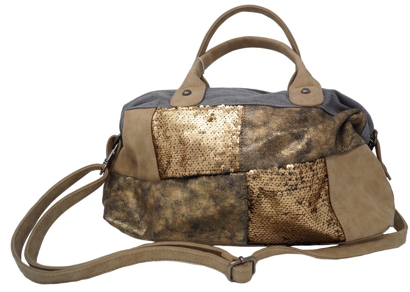 Louiz & Lou Handtasche 2272, Kunstlederhandtasche mit Paillettenbesatz, Paillettenbesatz im Patchworkstyle