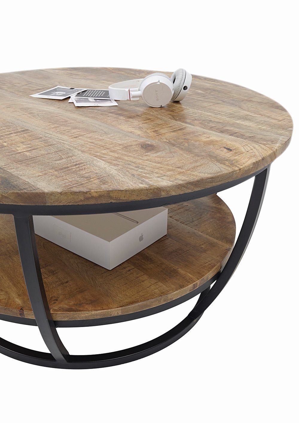 moebel-dich-auf Couchtisch JAIPUR (mit Tischplatte aus 20mm Mango Holz massiv), Untergestell aus Metall in schwarz matt