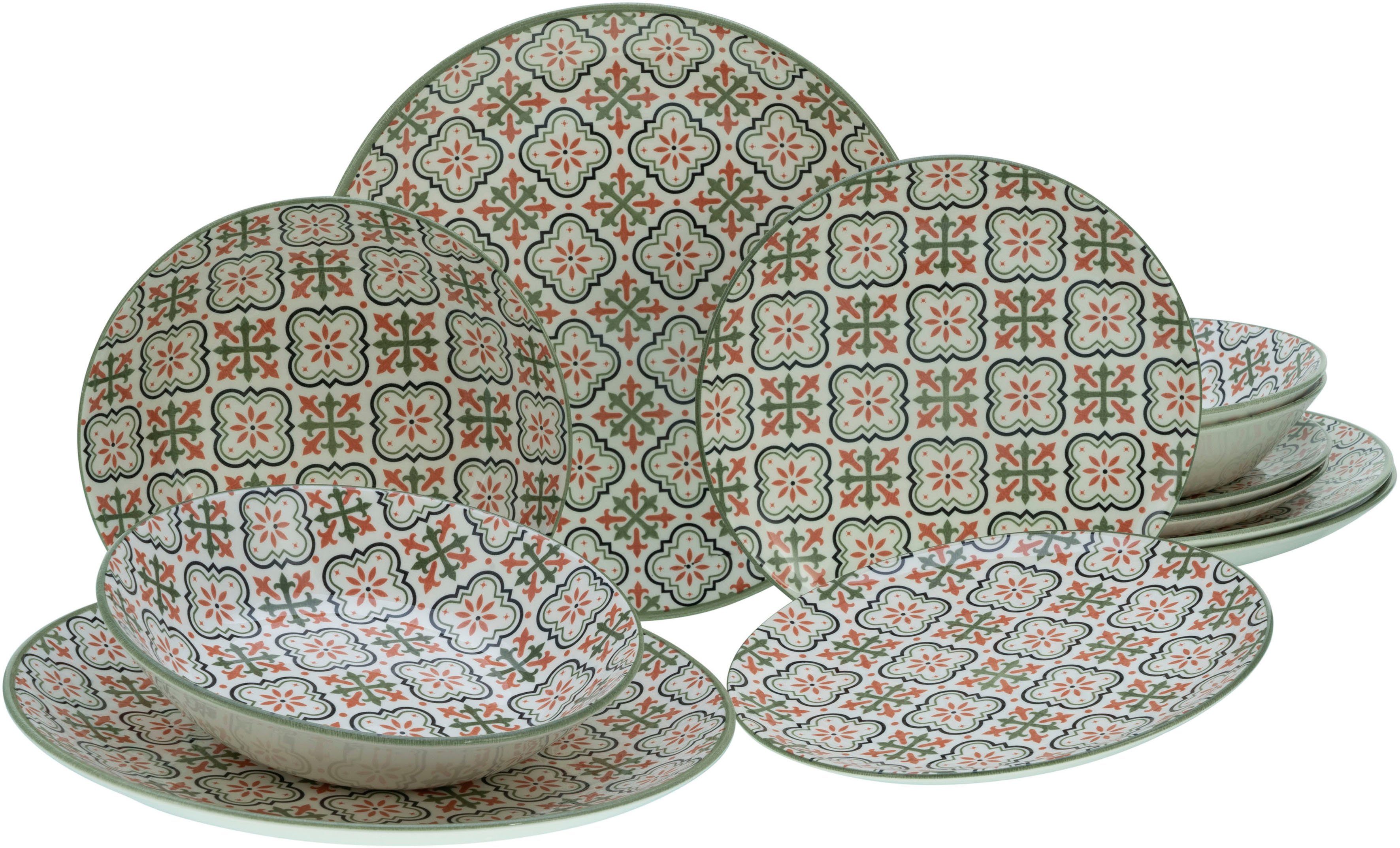 CreaTable Rumi orientalische2 4 Steingut, Personen, (12-tlg), Teller-Set Fliesenmotiv