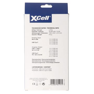XCell XCell Powerbank X20000PD mit 20.000mAh Kapazität, USB-C PD3.0, Quick- Akku 20000 mAh (3,7 V)