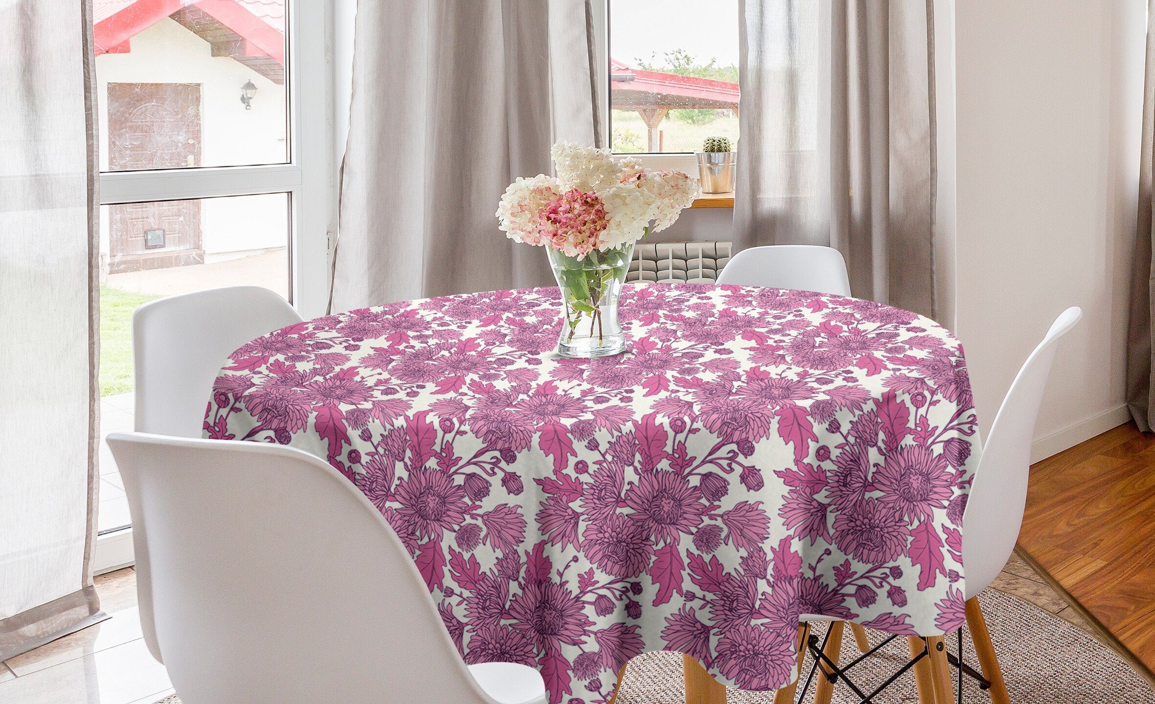 Hand Kreis Küche Tischdecke für Dekoration, Drawn Tischdecke Abakuhaus Chrysanthemen Esszimmer Blumen Abdeckung