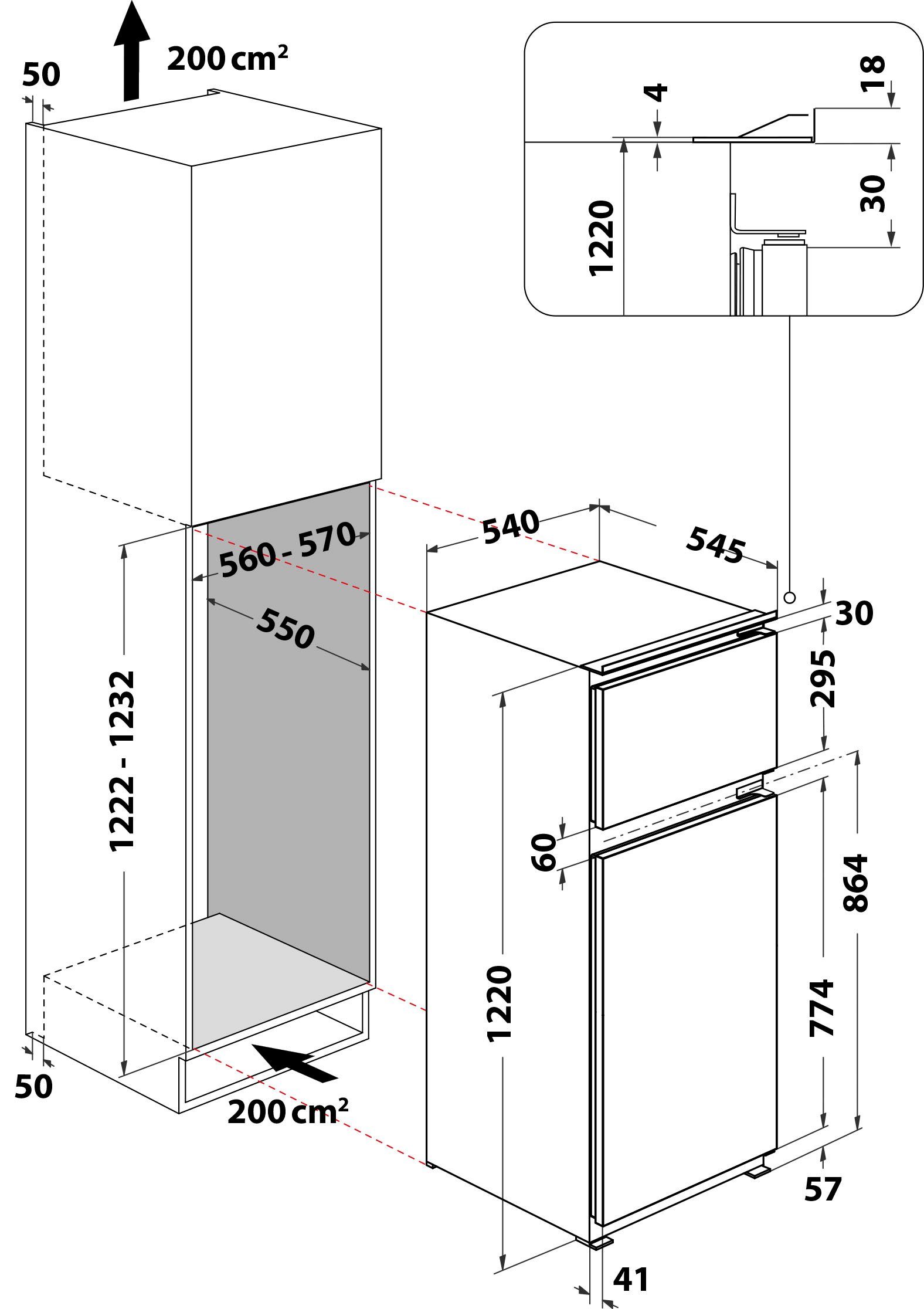 BAUKNECHT Einbaukühlgefrierkombination KDI breit cm 54 cm hoch, 12S1, 122