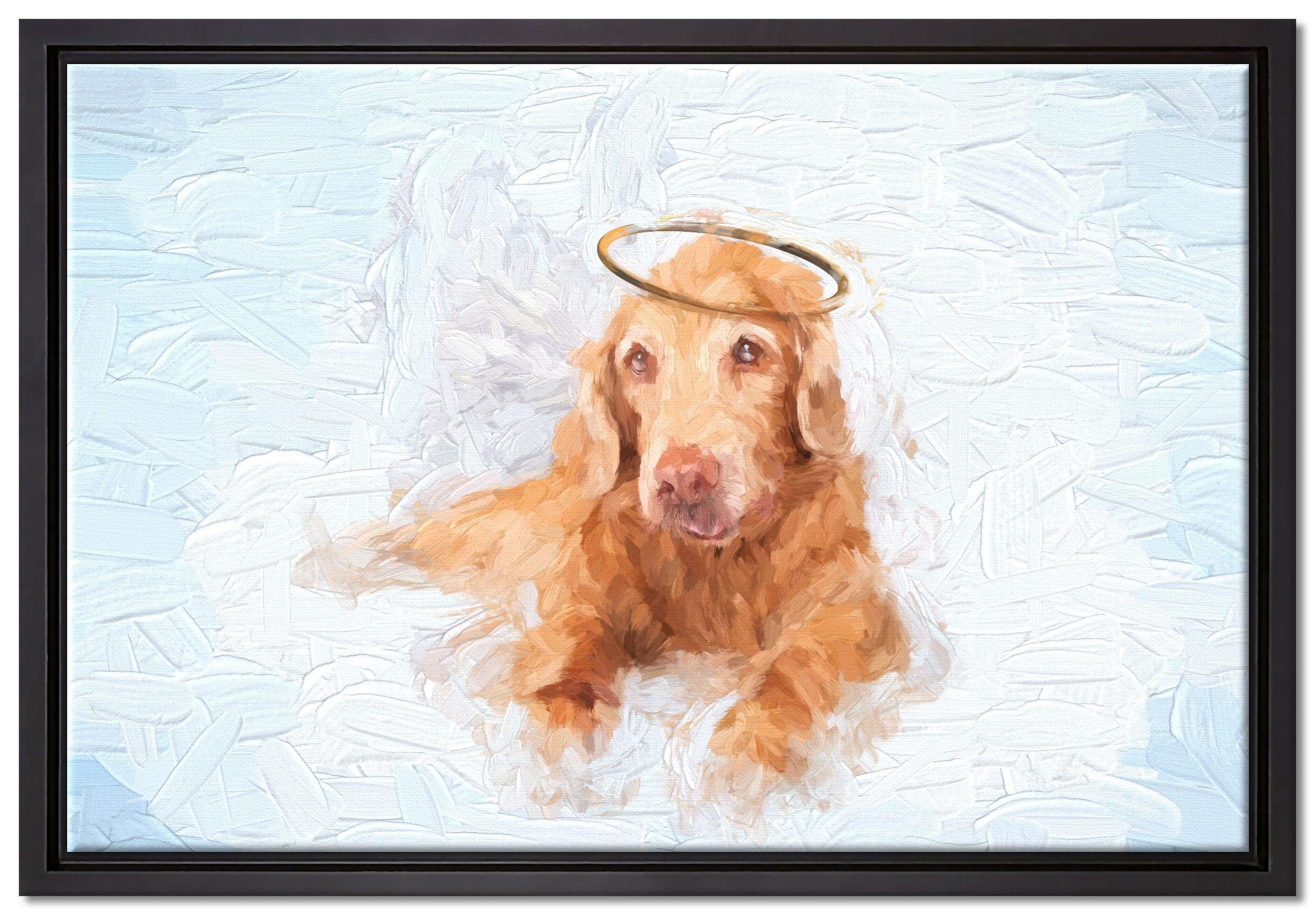 St), in Leinwandbild (1 Schattenfugen-Bilderrahmen inkl. gefasst, im fertig Leinwandbild Zackenaufhänger Himmel, Wanddekoration bespannt, einem Hundeengel Pixxprint