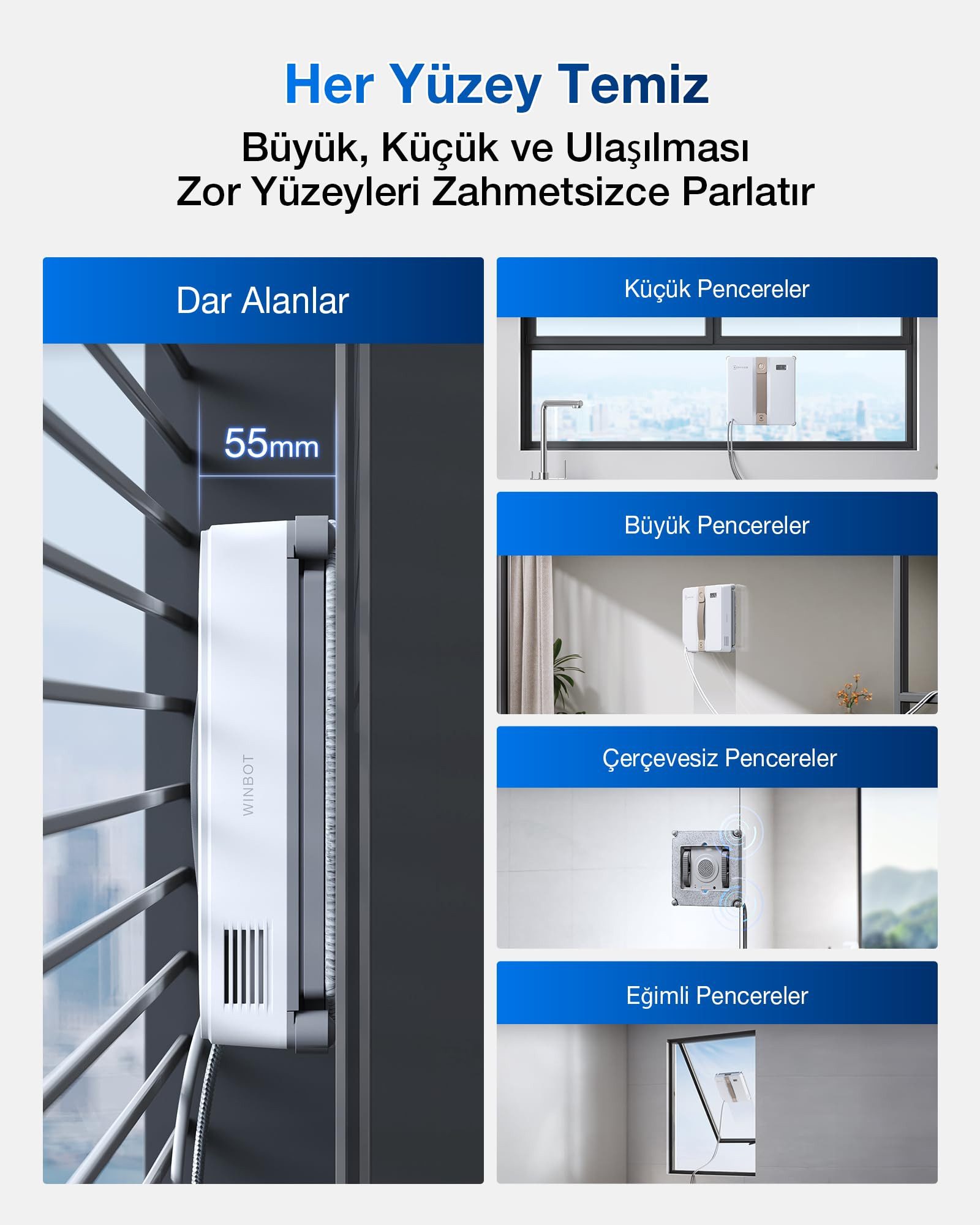 ECOVACS Fensterputzroboter WINBOT MINI, Intelligenter Fenstersauger mit Ultraschall-Sprühsystem, (Ultimative Kantenreinigung, 7500 Pa Saugleistung) 30 Min Notstromversorgung grau