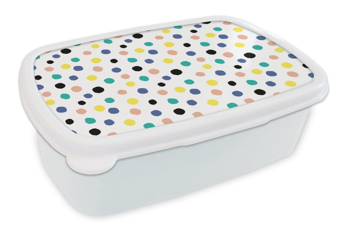 MuchoWow Lunchbox Polka dots - Muster - Gelb, Kunststoff, (2-tlg), Brotbox für Kinder und Erwachsene, Brotdose, für Jungs und Mädchen weiß