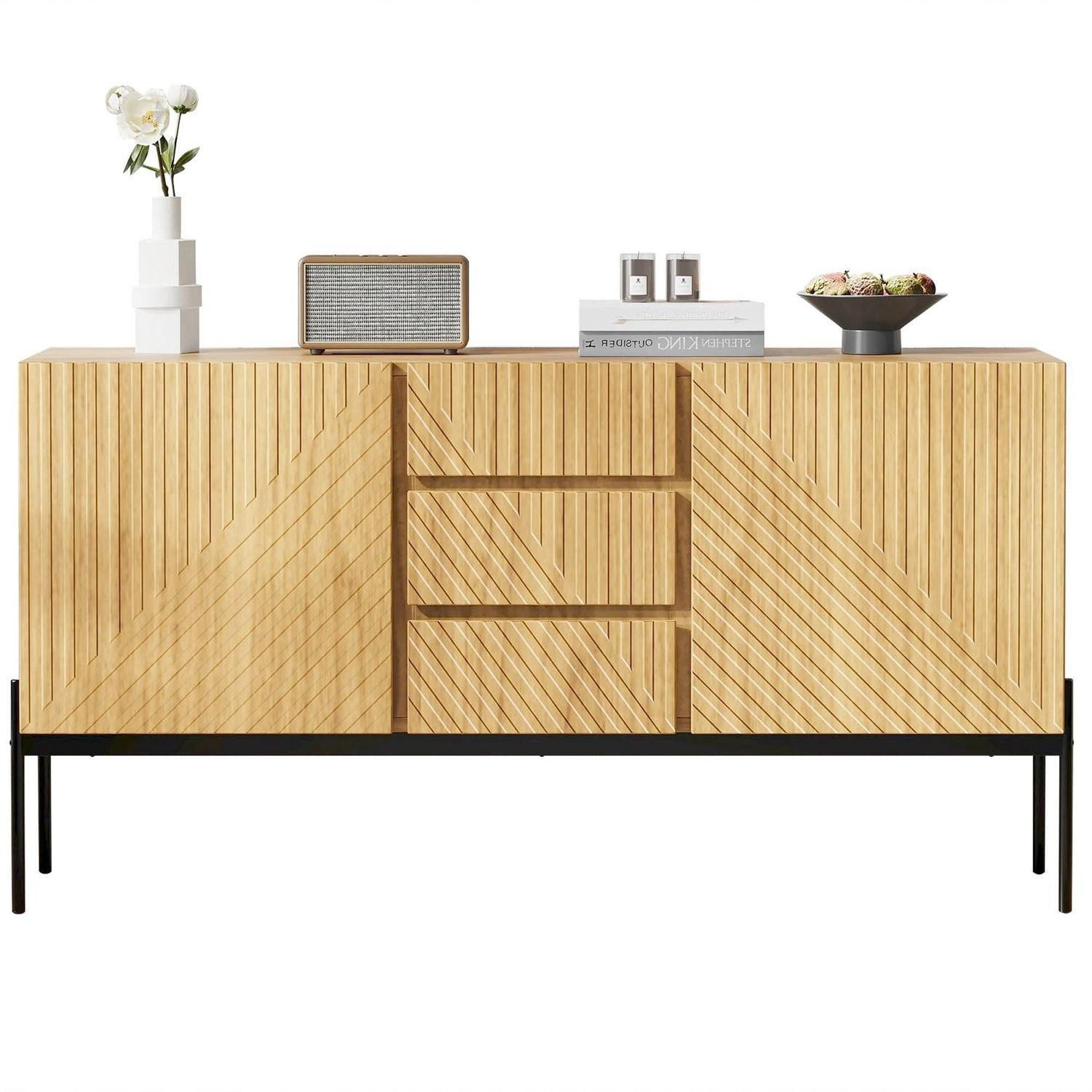 Sideboard Kommode Sideboard 2 Türen 3 Schubladen Metallbeine 150x45x75cm Natural