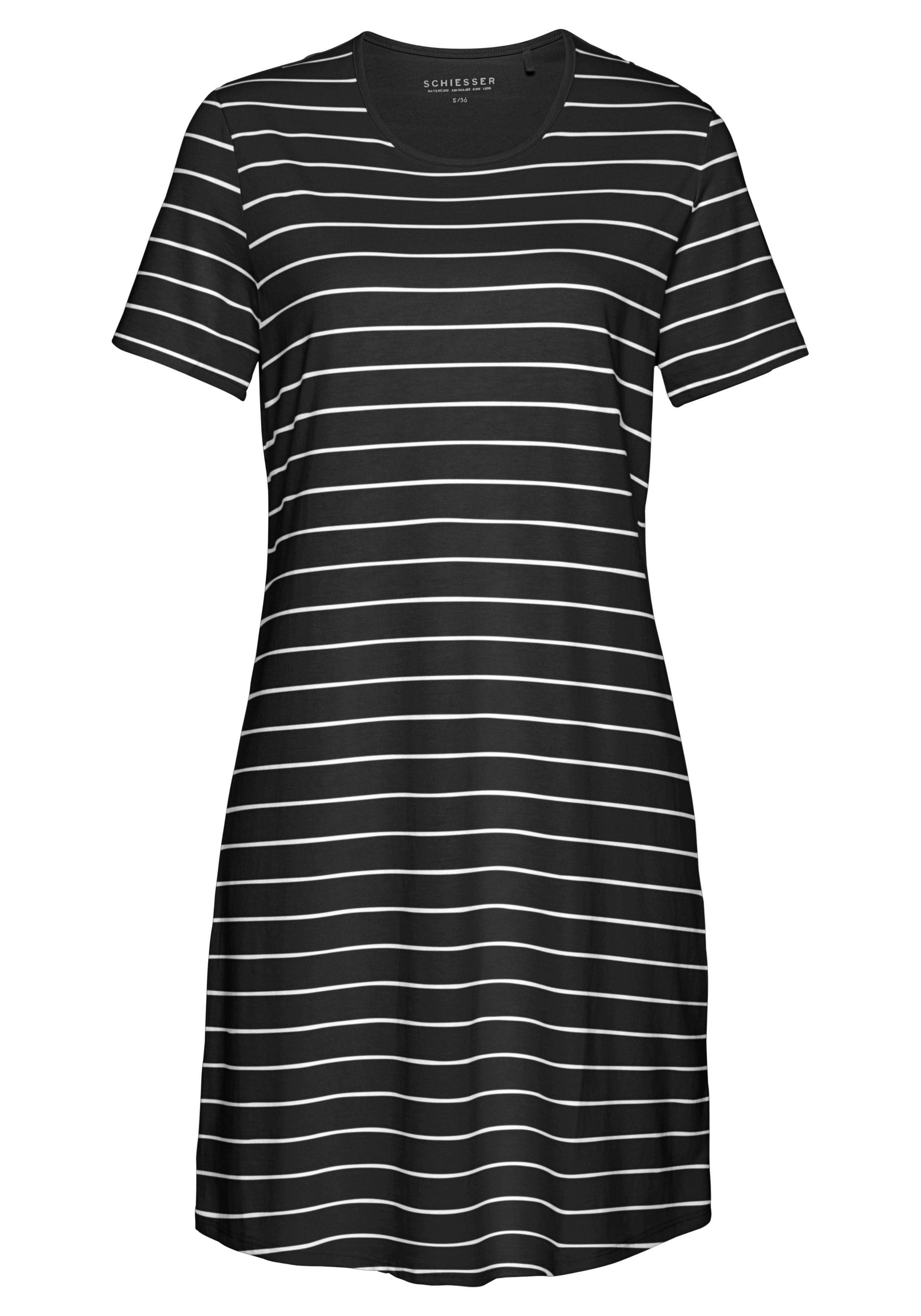 Schiesser Nachthemd mit klassischem gestreift weiß schwarz Streifenmuster