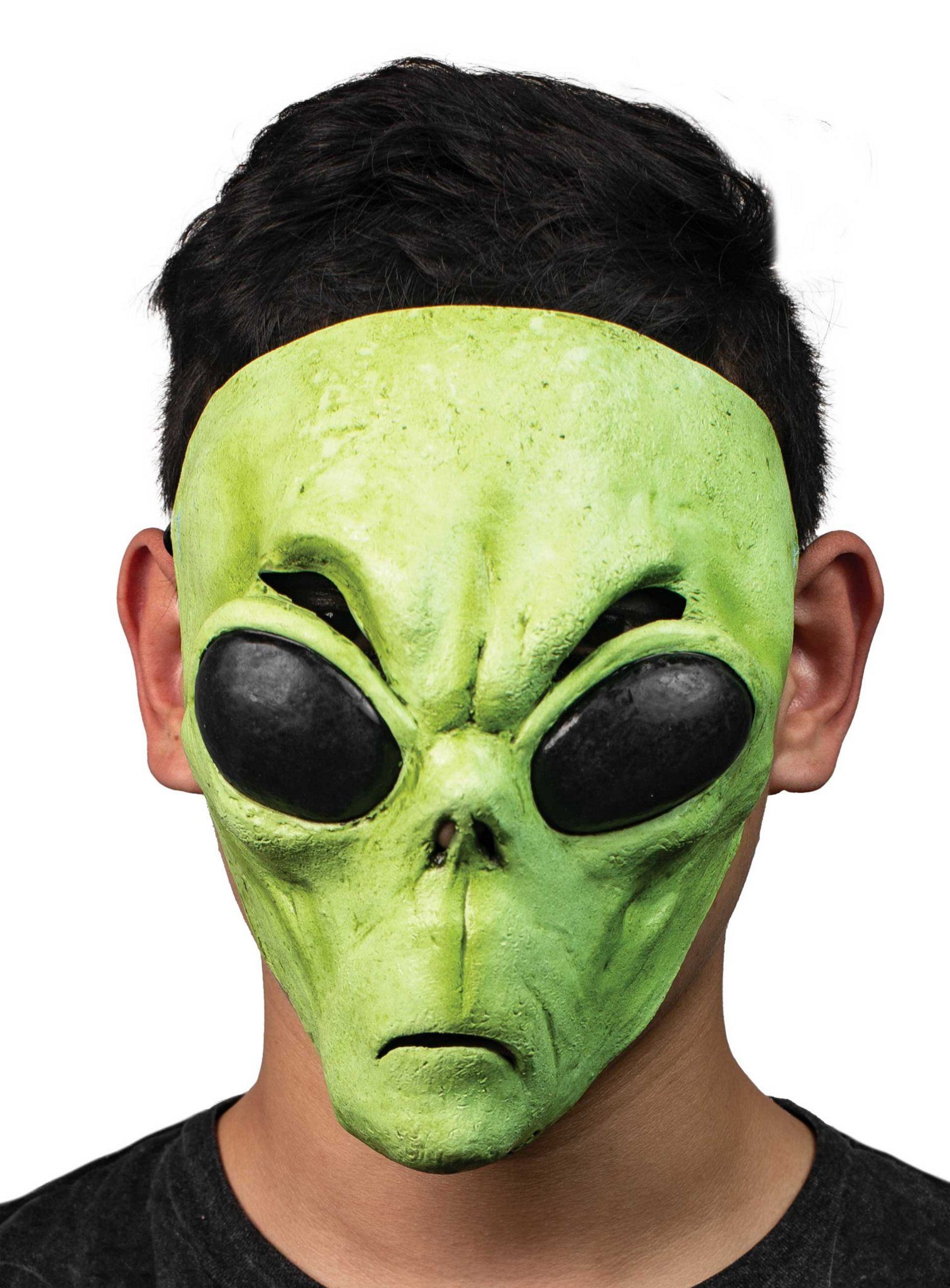 Metamorph Verkleidungsmaske Grüner Alien Halbmaske - Fasching Halloween Kostüm, Dieser Außerirdische kommt offensichtlich nicht in Frieden!