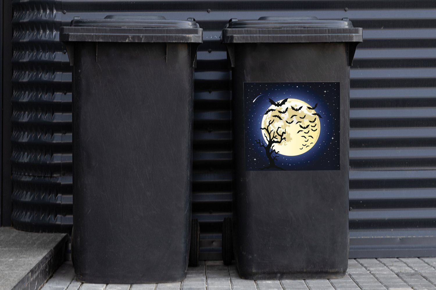 MuchoWow Wandsticker Illustration einem Fledermäusen Vollmond Container, St), von Mülltonne, (1 Mülleimer-aufkleber, Sticker, vor Abfalbehälter