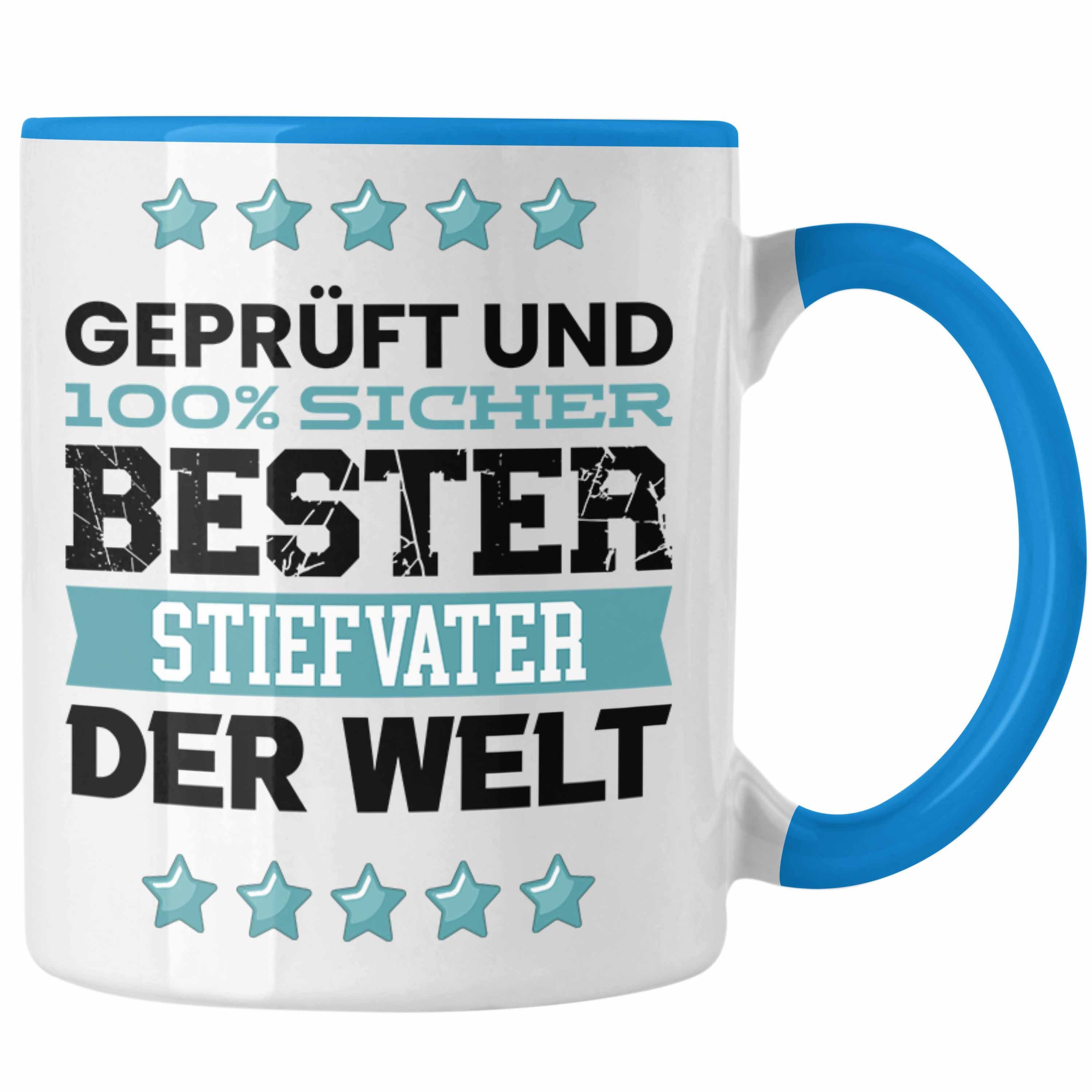 Trendation Tasse Trendation - Bester Stiefvater Der Welt Geschenk Tasse für Vatertag Ge Blau