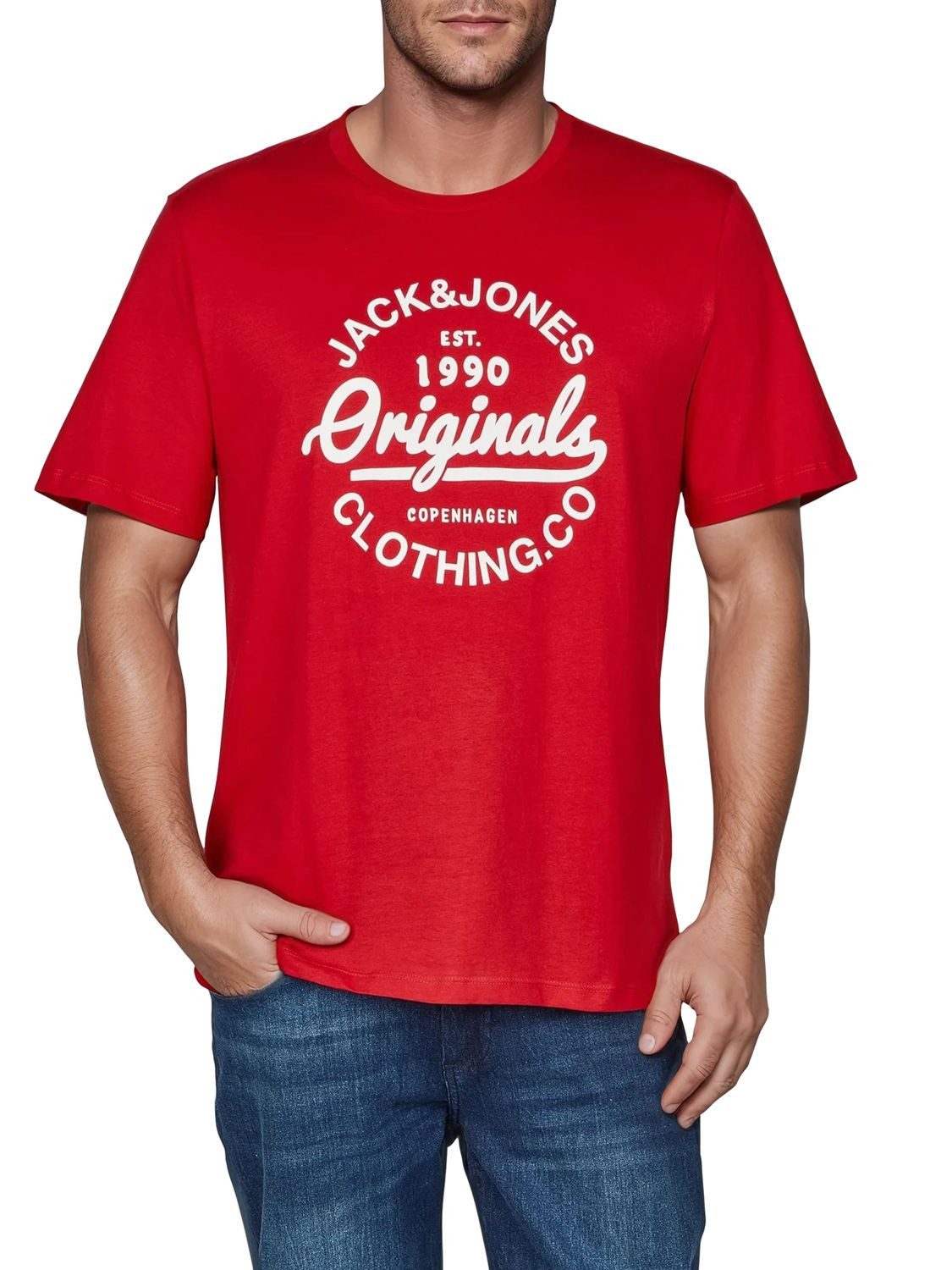 Jack & Jones T-Shirt Herren Logoprintshirt JJLINO Regualar Fit (4-tlg) Kurzarm Tee Shirt mit Rundhalsausschnitt aus 100% Baumwolle