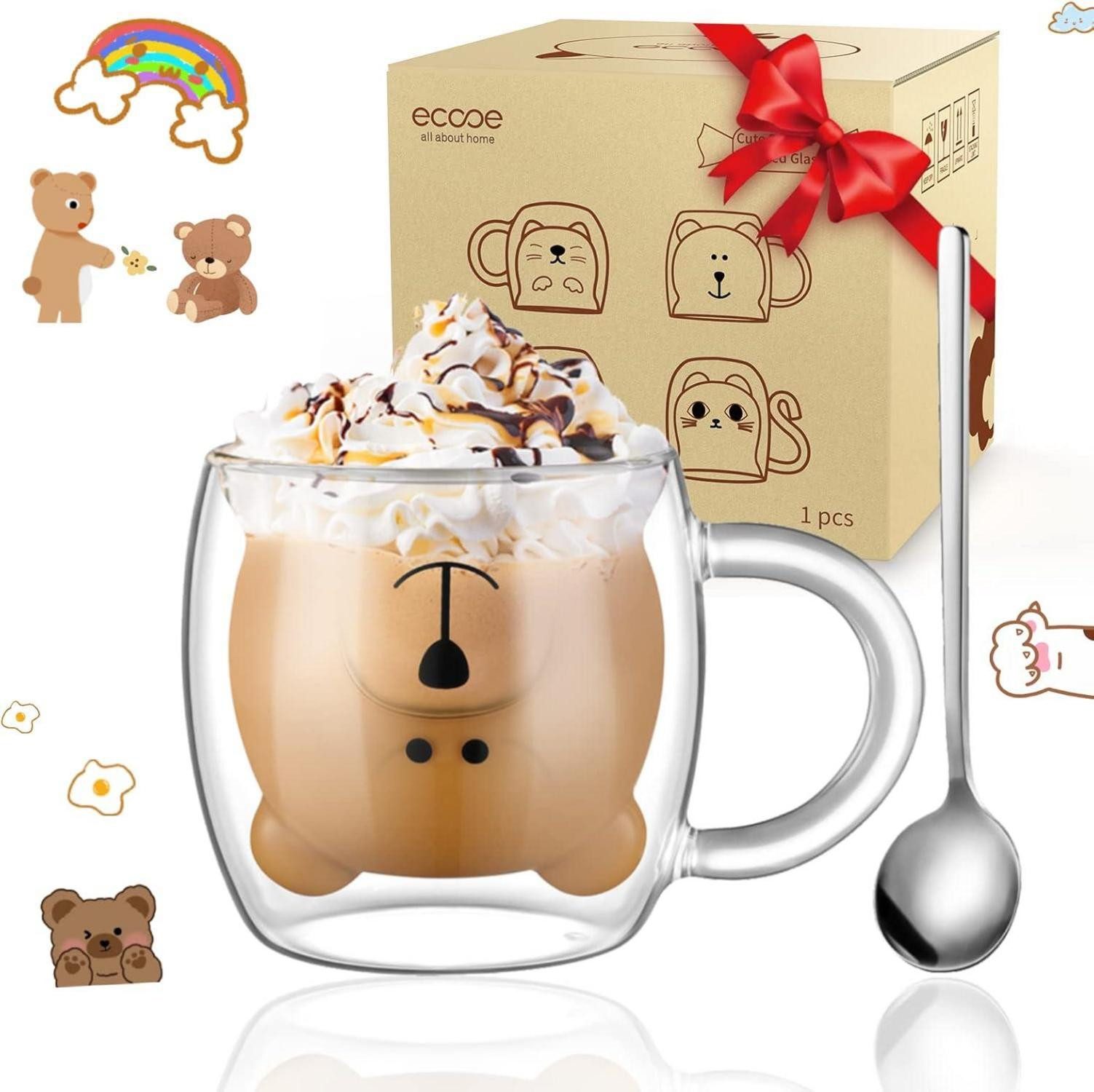 LuxusKollektion Latte-Macchiato-Glas Süße Bär Очки с двойными стенками 280ml Latte Macchiato Cappuccino Tasse