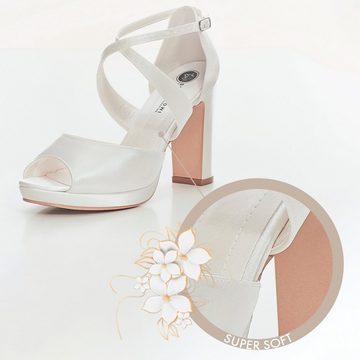Bride Now! »Frauen Peep Toe Strappy High Heels Pumpe/Gericht Hochzeit Elfenbein / Creme 10 cm Block Ferse Schuhe« High-Heel-Sandalette