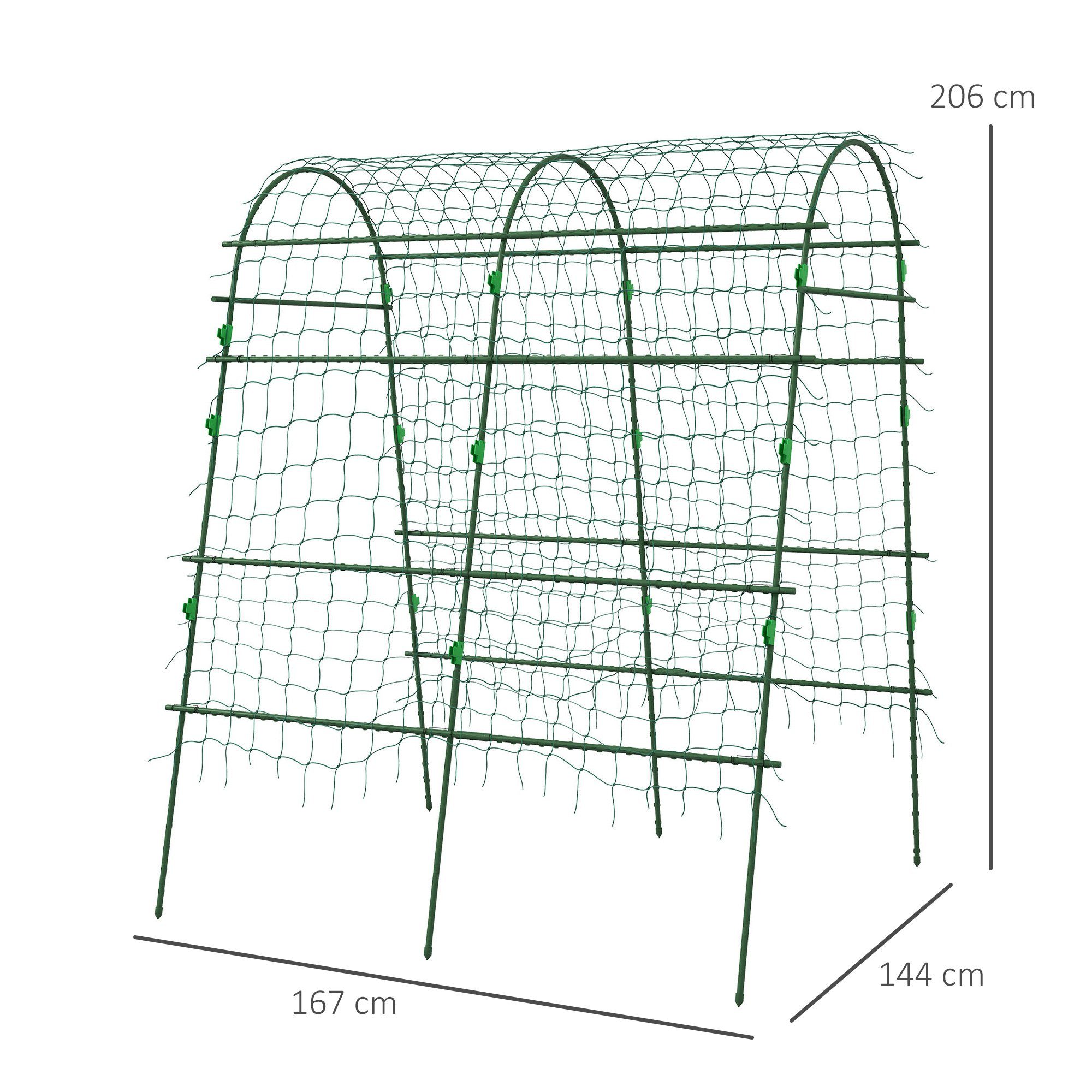 Outsunny Rankhilfe Rankgitter Verstellbares Spalier mit Netz Pflanzengerüst, 1 St., Pflanzengitter, für Garten, Balkon, Stahl, Grün, 144 x 167 x 206 cm