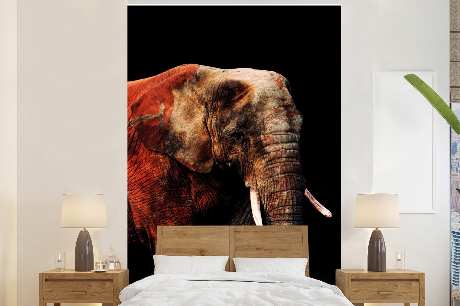 MuchoWow Fototapete Elefant - Tiere - Rot, Matt, bedruckt, (3 St), Montagefertig Vinyl Tapete für Wohnzimmer, Wandtapete