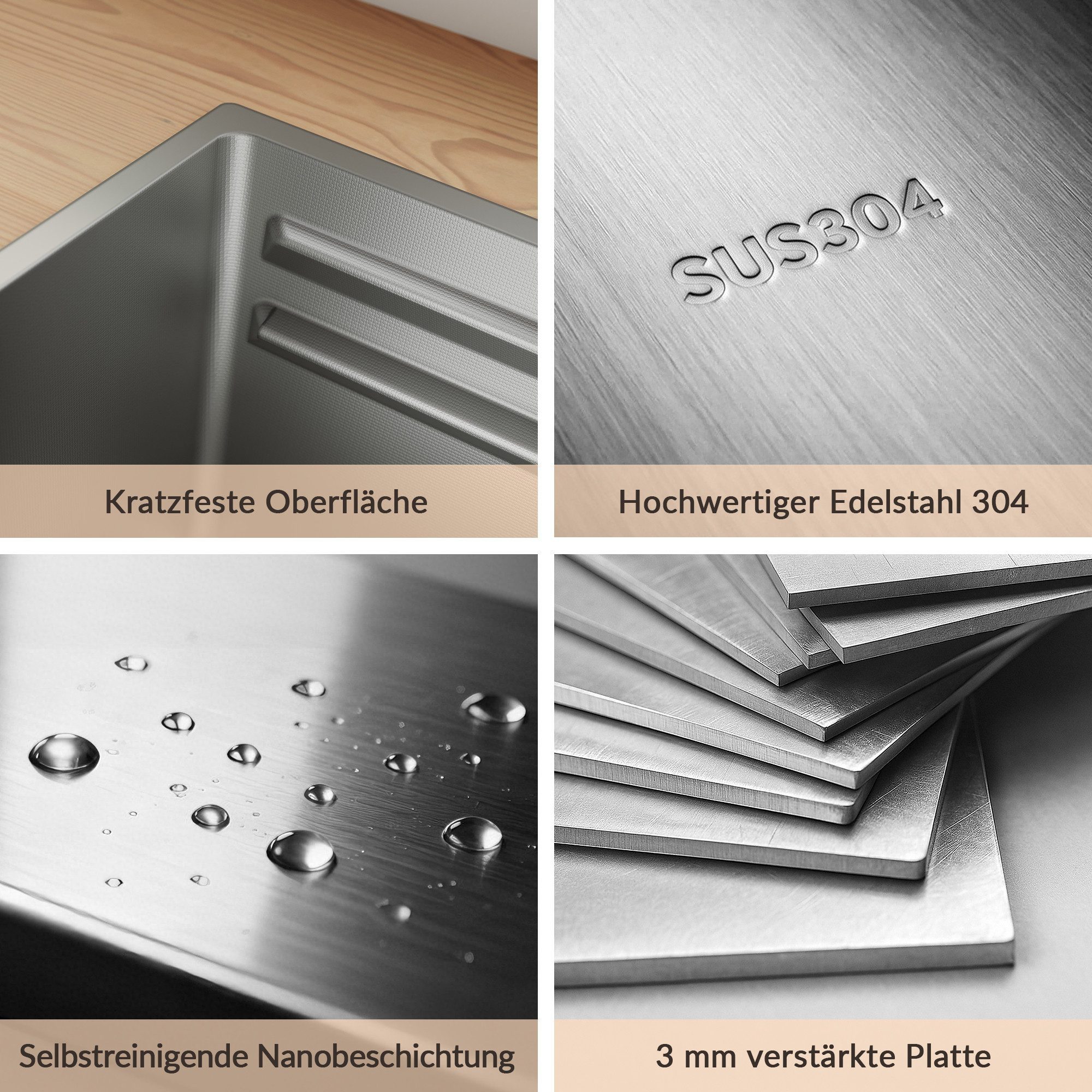 SONNI Küchenspüle Spülbecken/Waschbecken küche 80cm/75cmBreite 304 Edelstahl, Ohne HD-LED, 75/45 cm, 304 Küchenspüle aus Edelstahl Edelstahlspüle, Einbauspüle