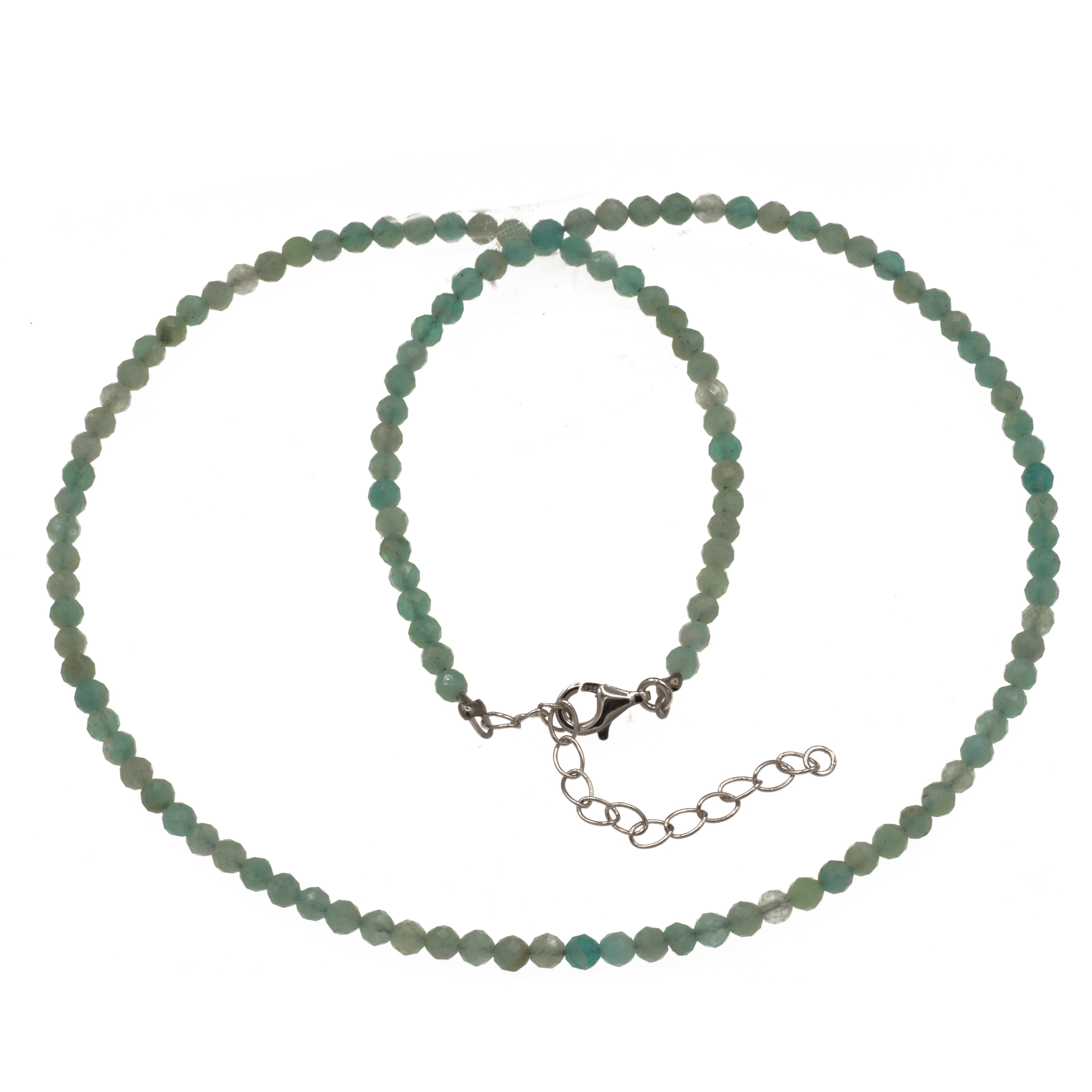 Bella Carina Perlenkette Kette mit Perlen 3 925 mm 3 facettierter mm Amazonit facettiert, Karabiner, Amazonit Silber